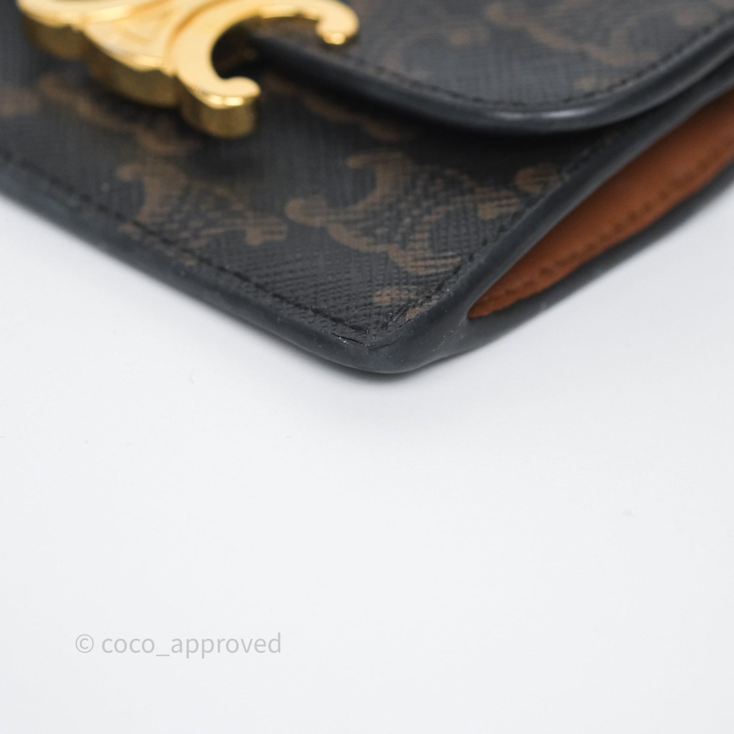 Celine Card Holder with Flap Triomphe Canvas Tan