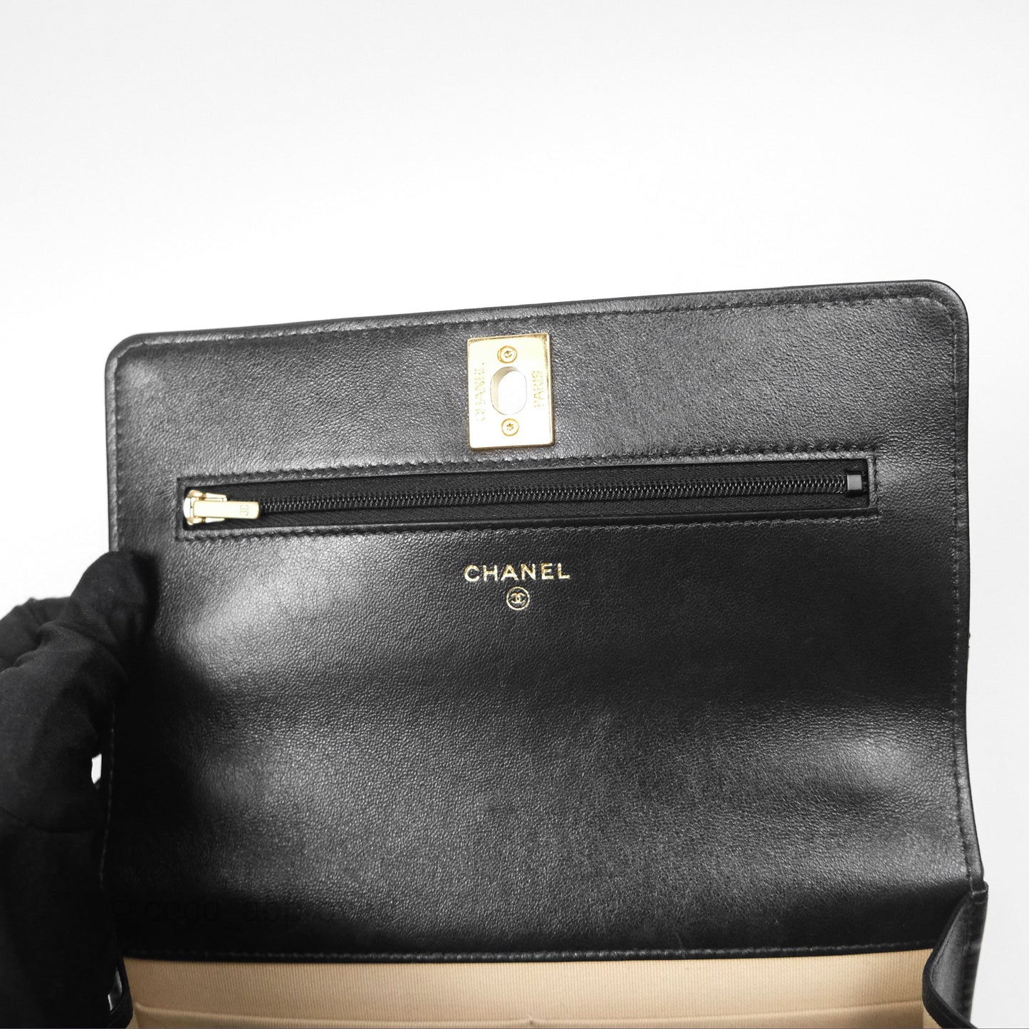 Chanel Quilted Dynasty Wallet on Chain WOC Black Shiny Lambskin Gold Hardware
