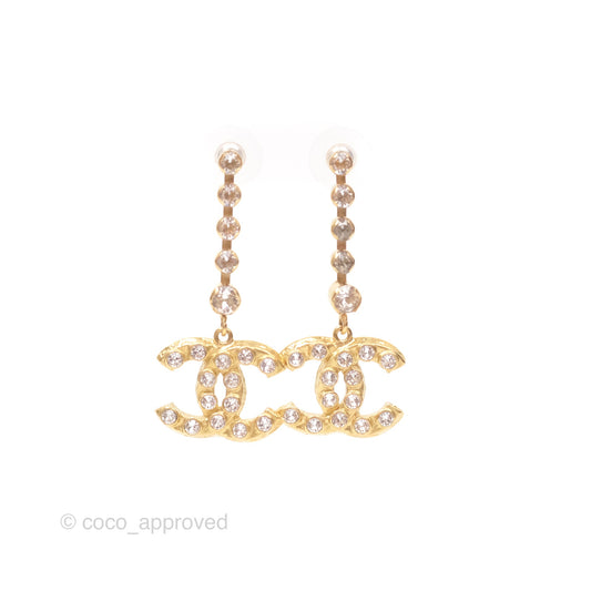 Chanel Crystal CC Drop Earrings Gold Tone 20S