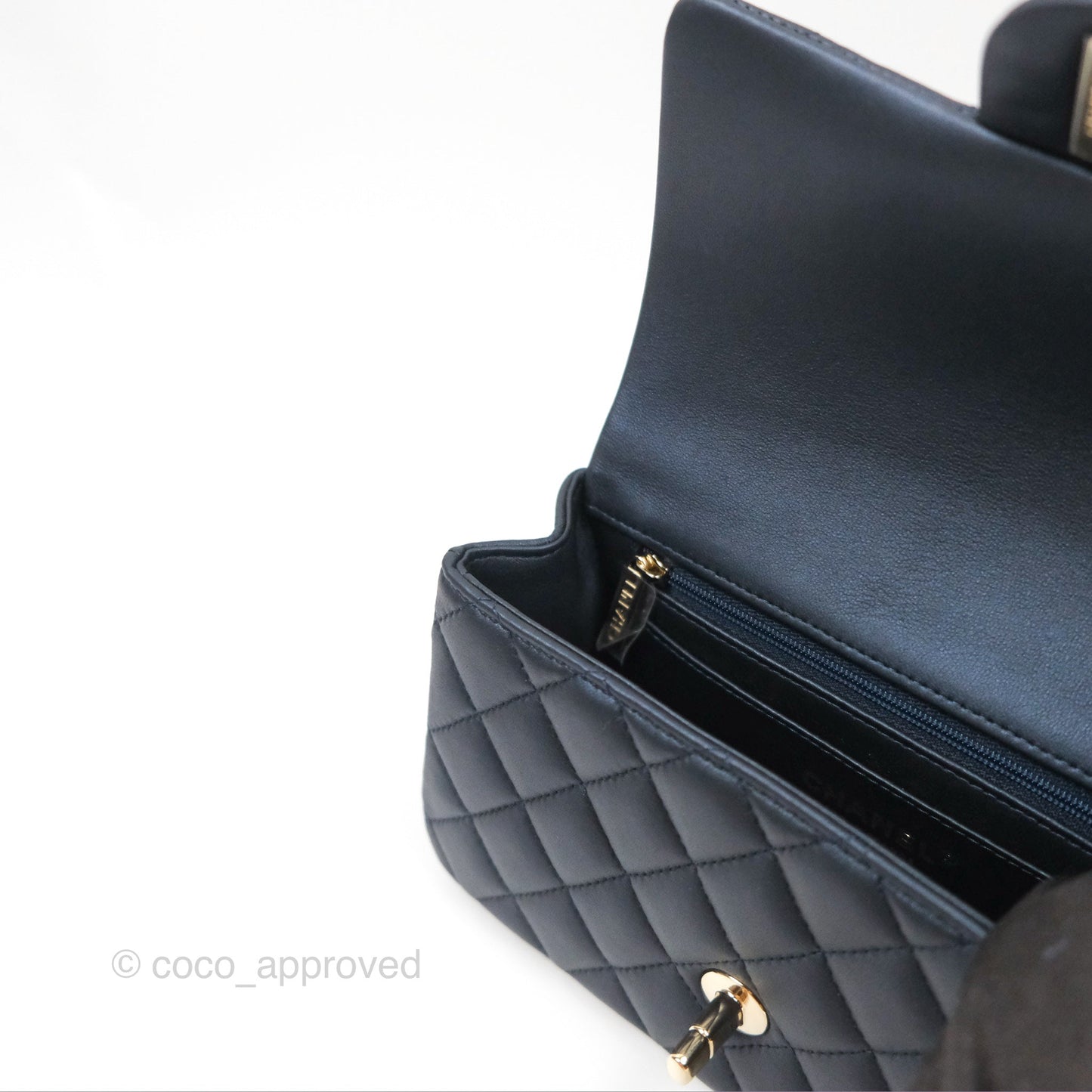 Chanel Top Handle Mini Rectangular Flap Bag Iridescent Navy Lambskin Gold Hardware