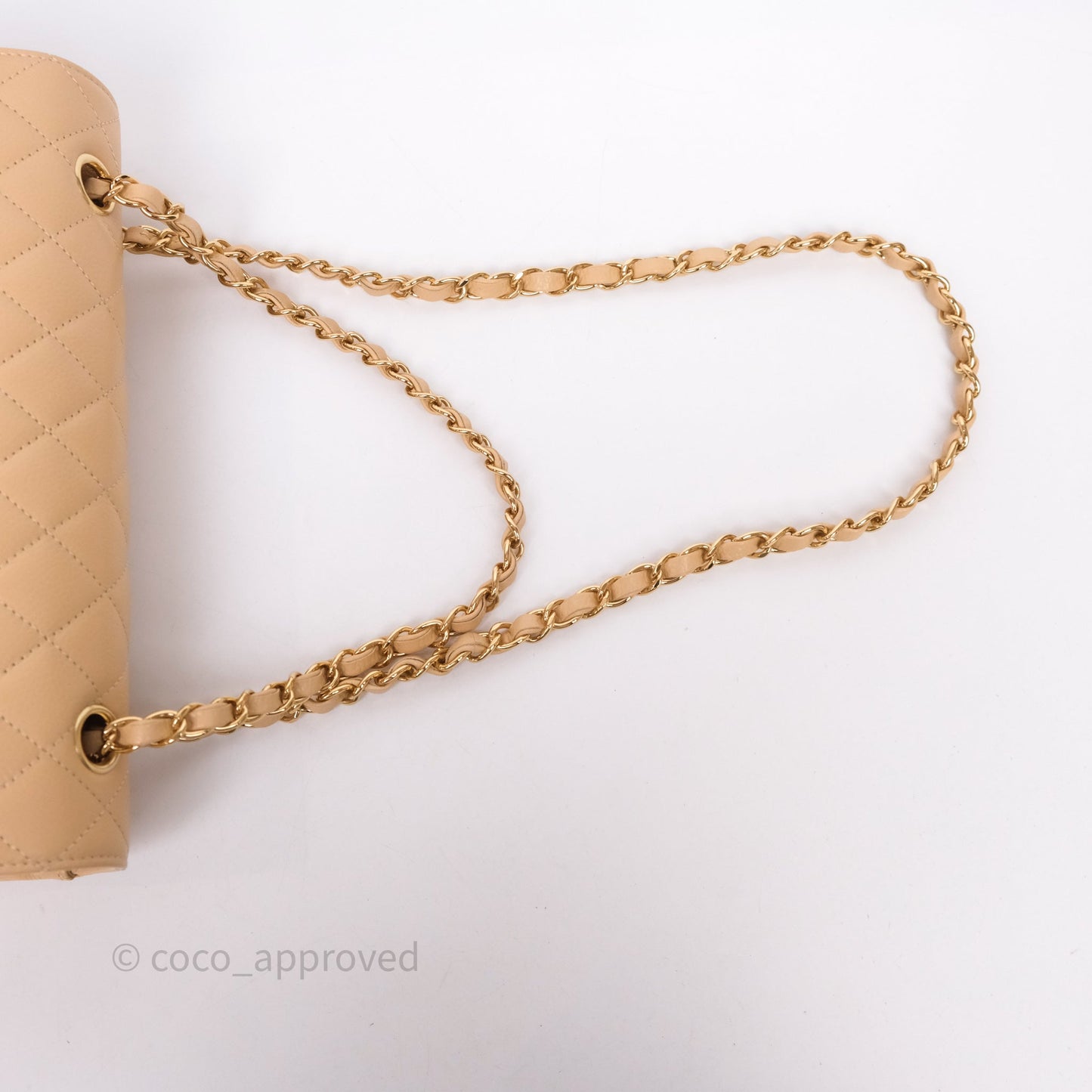 Chanel Classic M/L Medium Flap Quilted Beige Caviar Gold Hardware