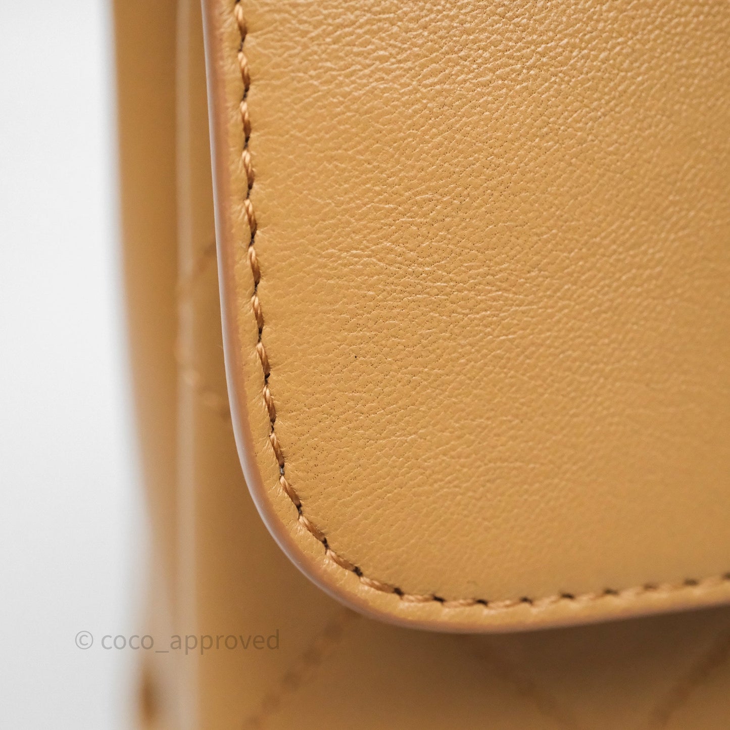 Chanel Small Coco Luxe Flap Bag Caramel Beige Calfskin Aged Gold Hardware