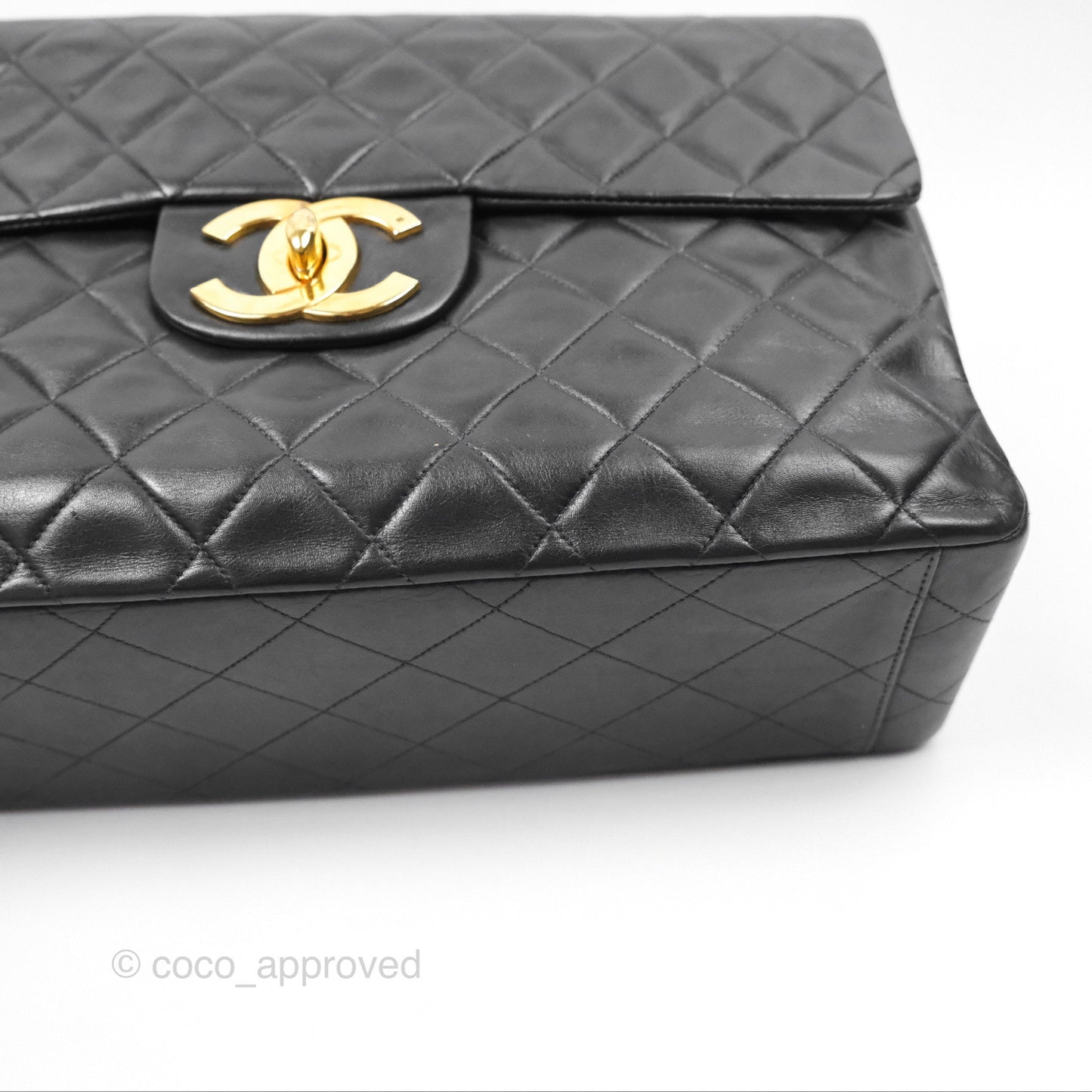 Chanel Vintage Maxi Single Flap Black Lambskin 24K Gold Hardware