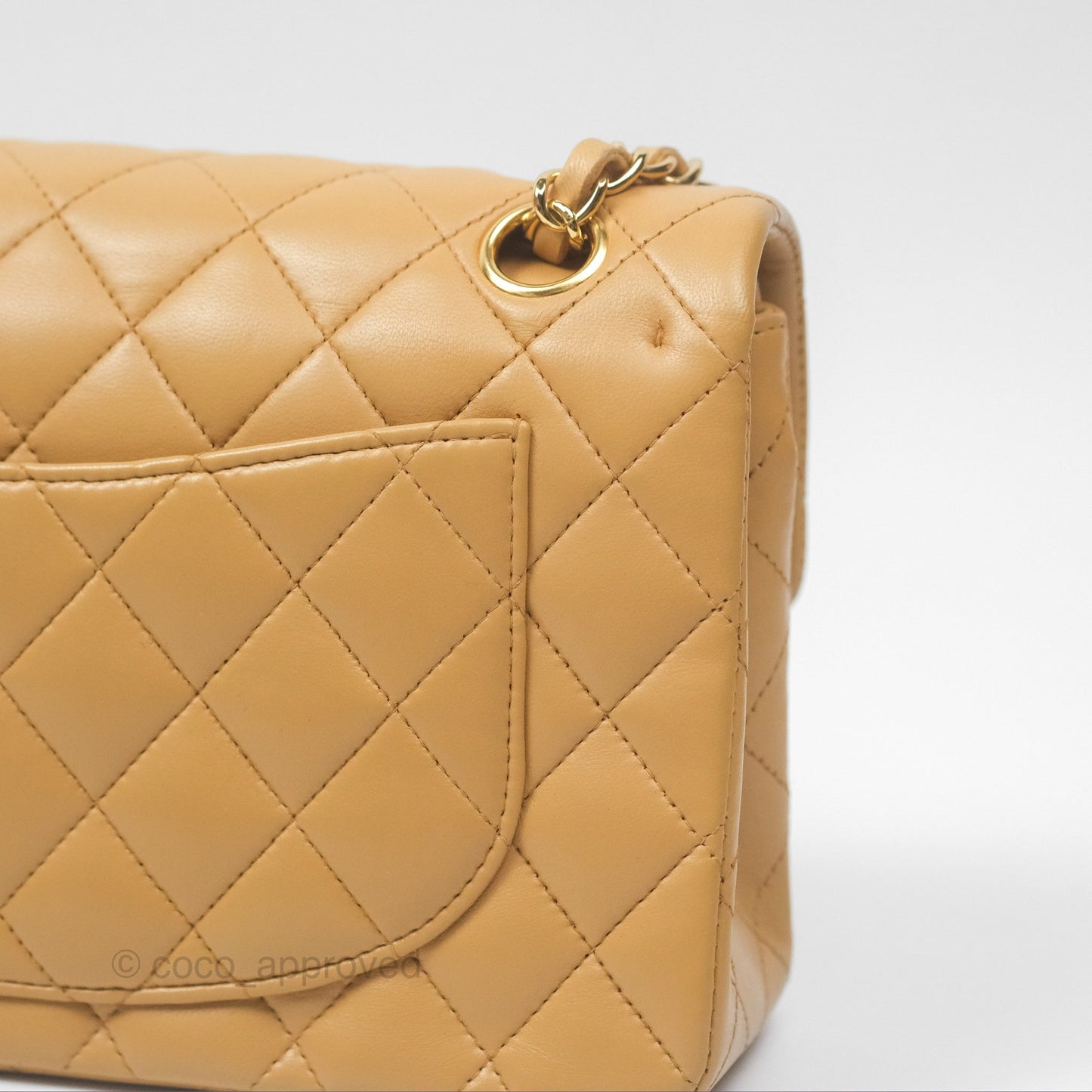 Chanel Vintage Small Classic Flap Beige Lambskin 24K Gold Hardware