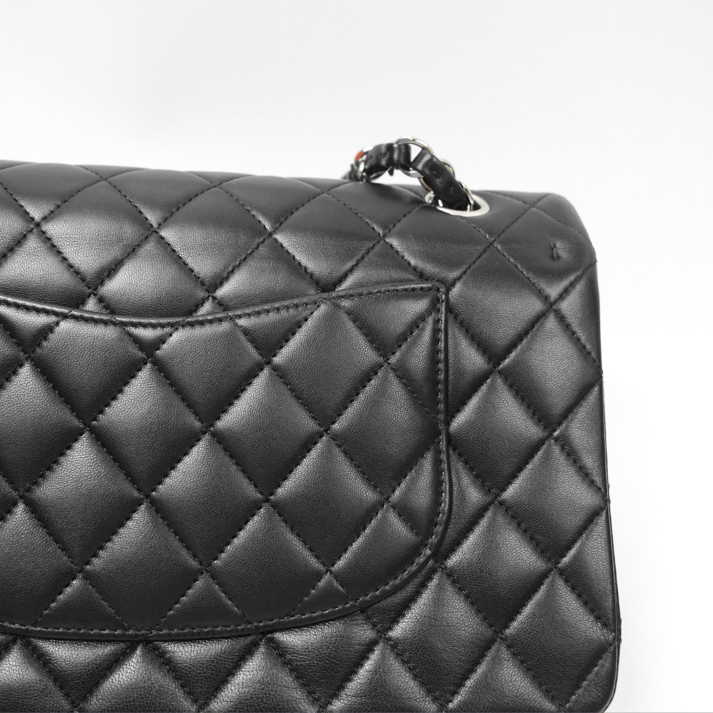 Chanel Classic M/L Medium Flap Quilted Black Lambskin Silver Hardware