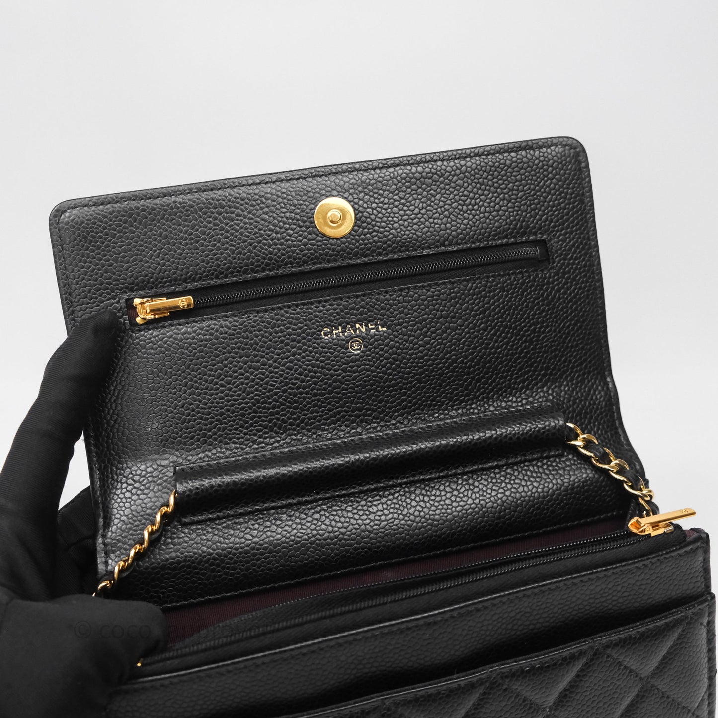 Chanel Quilted WOC Black Caviar Gold Hardware