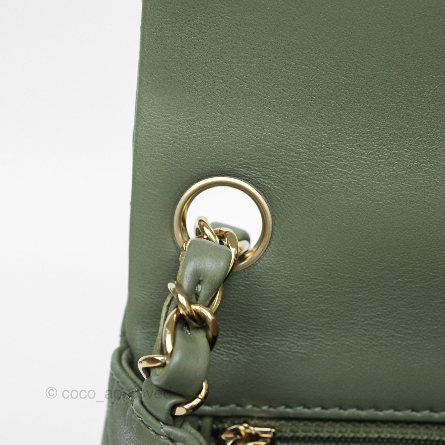 Chanel Mini Square Flap Quilted Olive Green Lambskin Gold Hardware