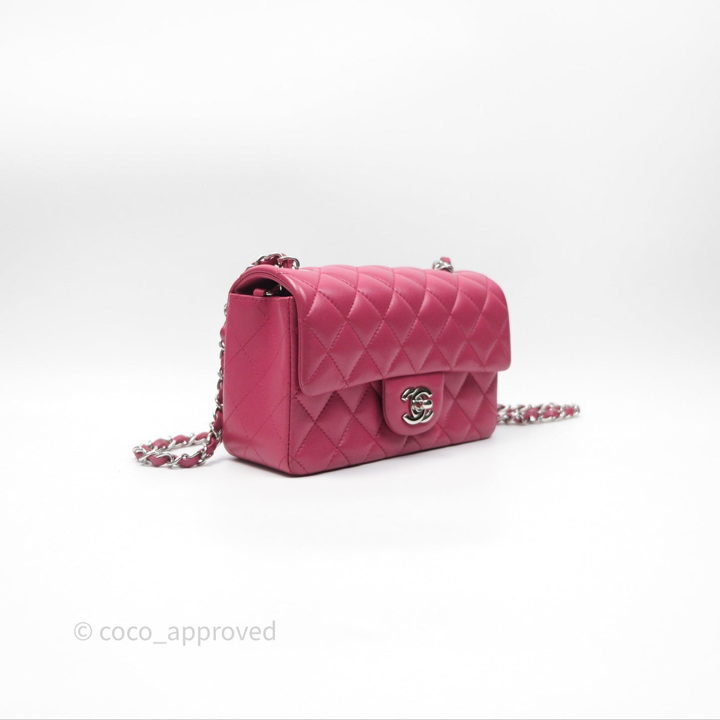 Chanel Quilted Mini Rectangular Flap Dark Pink Lambskin Silver Hardware