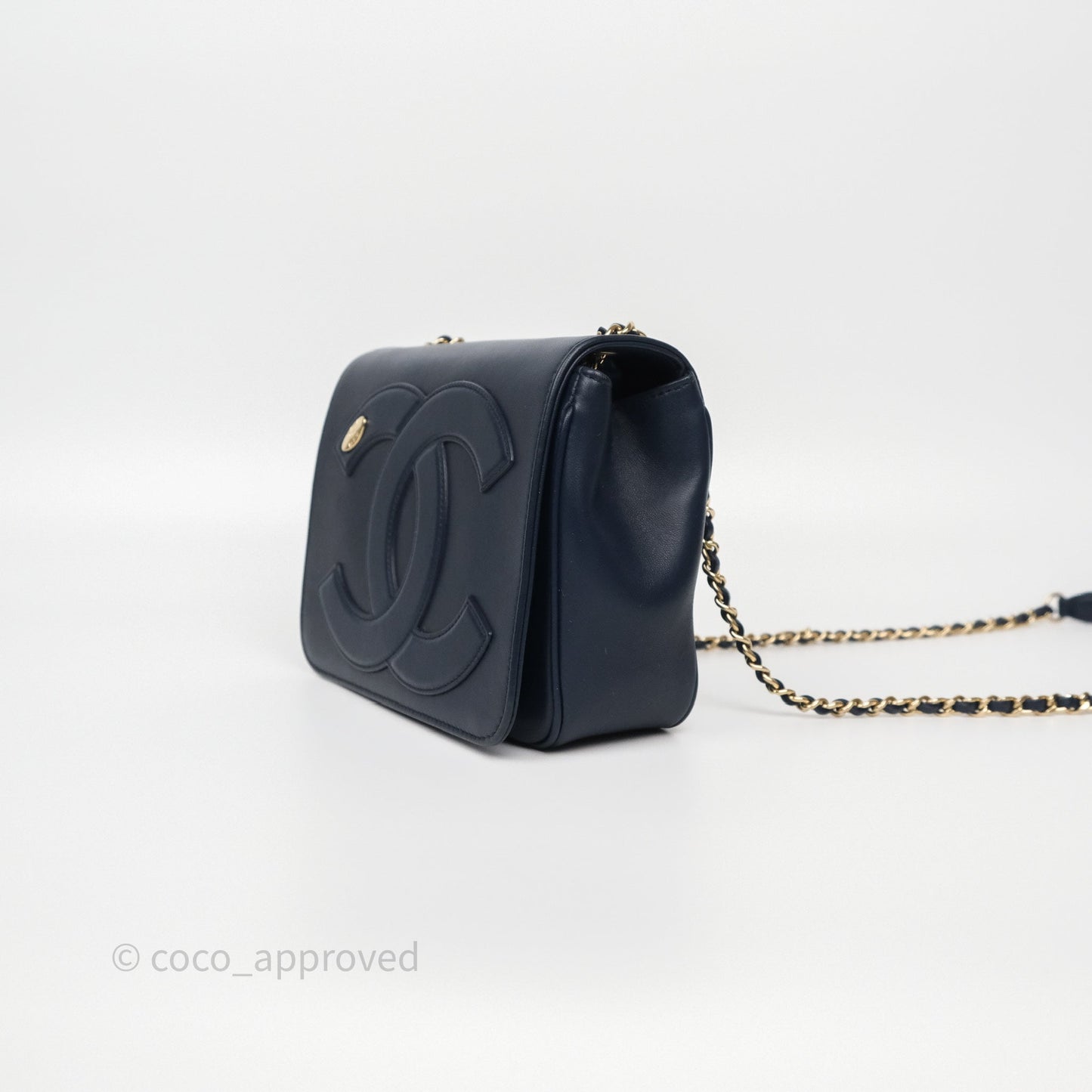Chanel CC Mania Flap Bag Navy Lambskin Gold Hardware