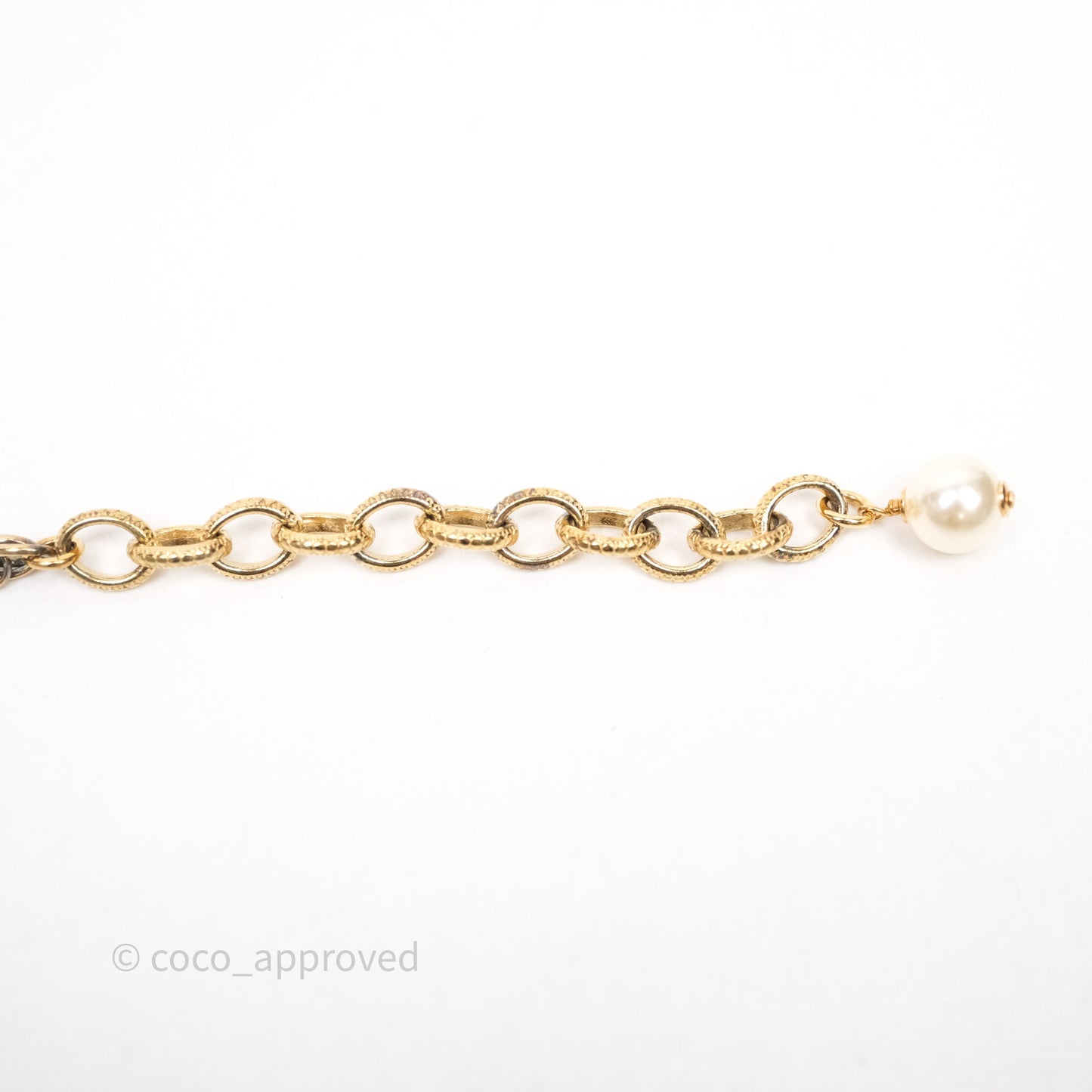 Chanel CC Pearl Pink Bead Necklace Gold Tone 22A