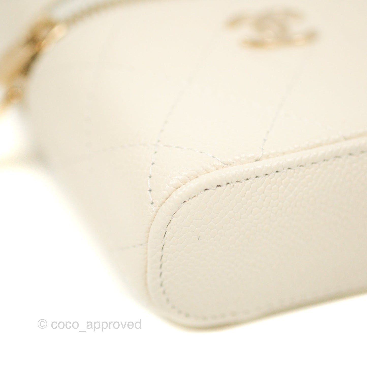 Chanel Quilted Small Handle With Care Vanity Case With Chain White Caviar Gold Hardware
