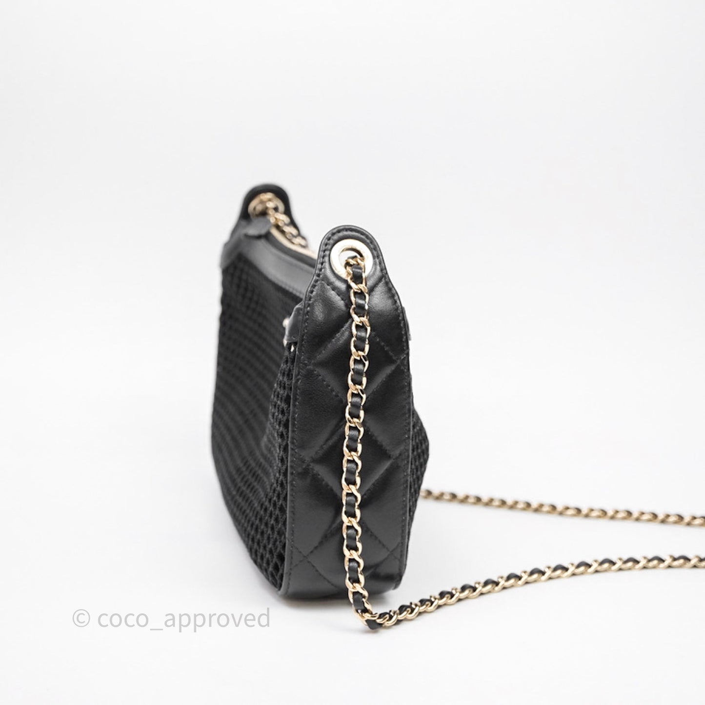 Chanel Mesh Clutch With Chain Black Shiny Lambskin Gold Hardware