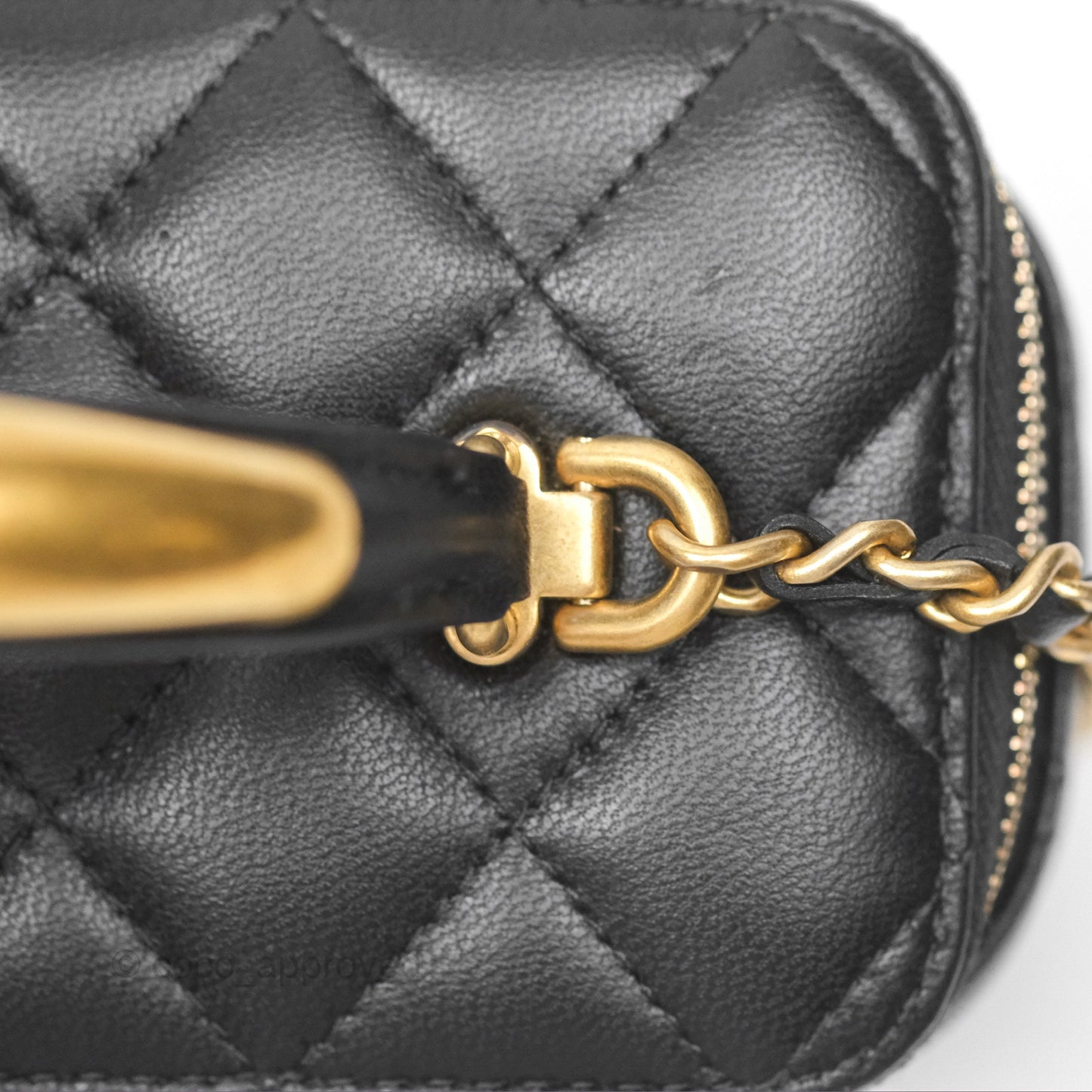 Chanel Vanity Rectangular Metal Top Handle Black Lambskin Aged Gold Hardware 22B
