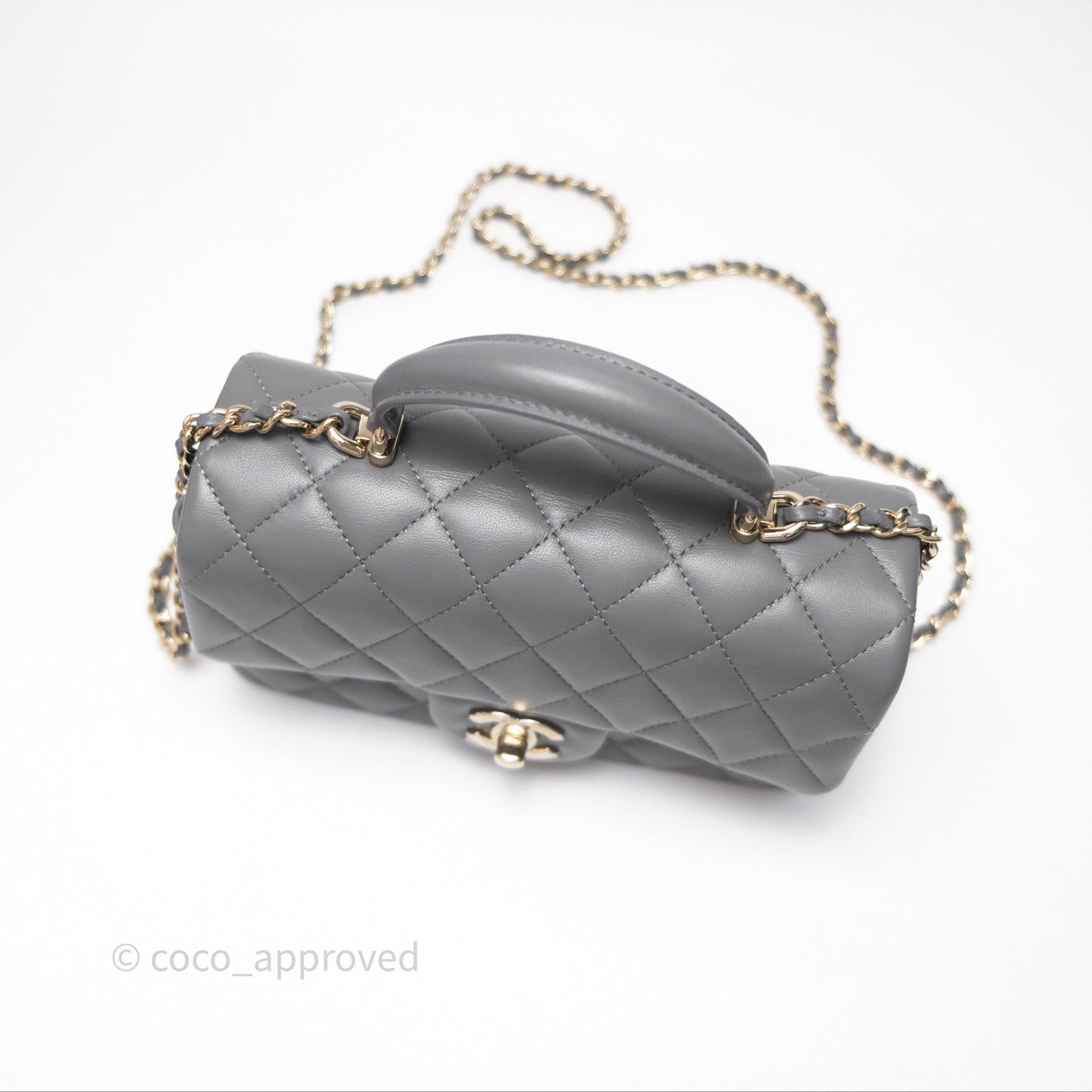 Chanel Top Handle Mini Rectangular Flap Grey Lambskin Gold Hardware