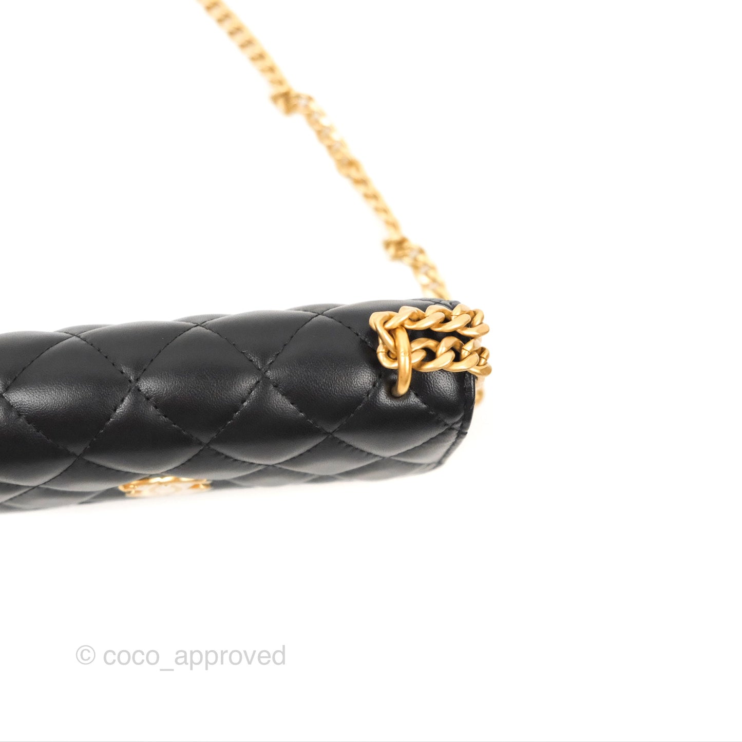 Chanel Mini WOC Phone Holder with Camellia Adjustable Chain Black Lambskin