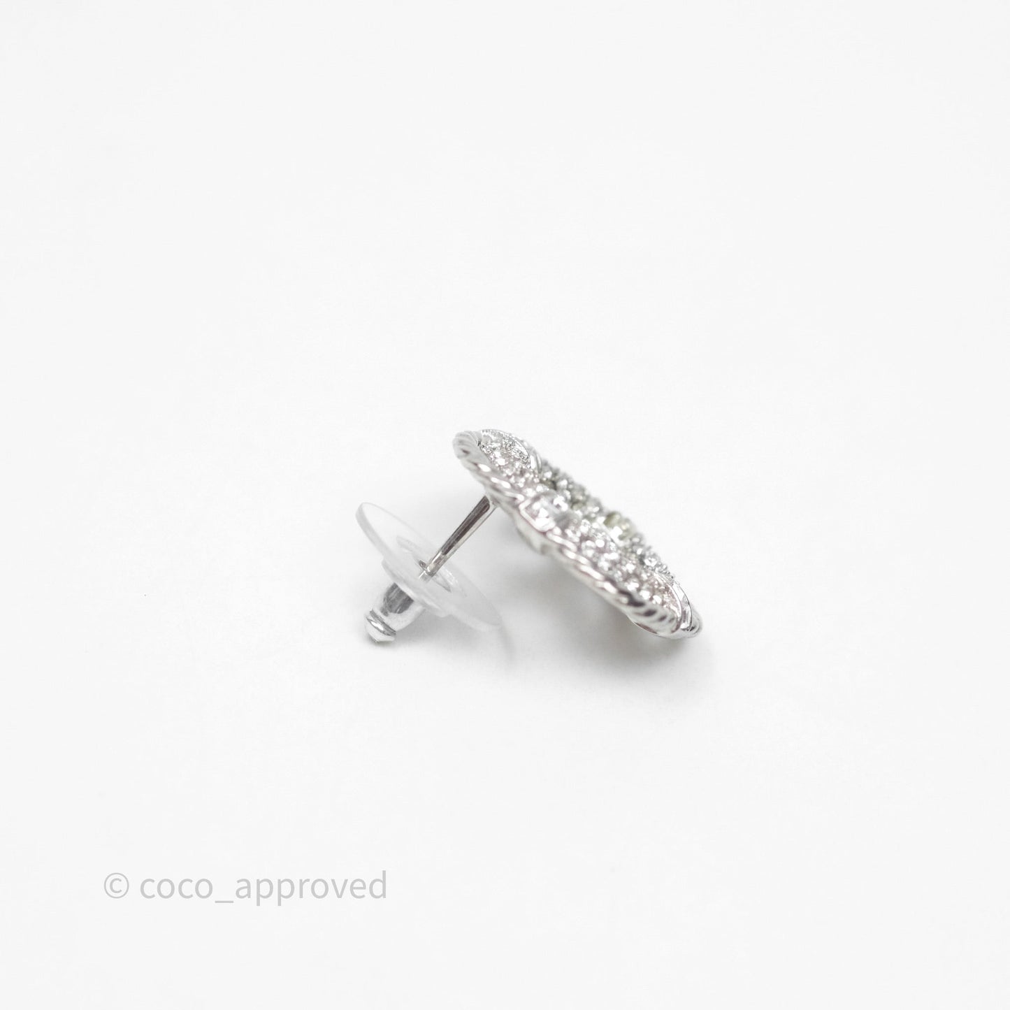 Chanel Crystal CC Square Round Earrings Silver Tone 19C