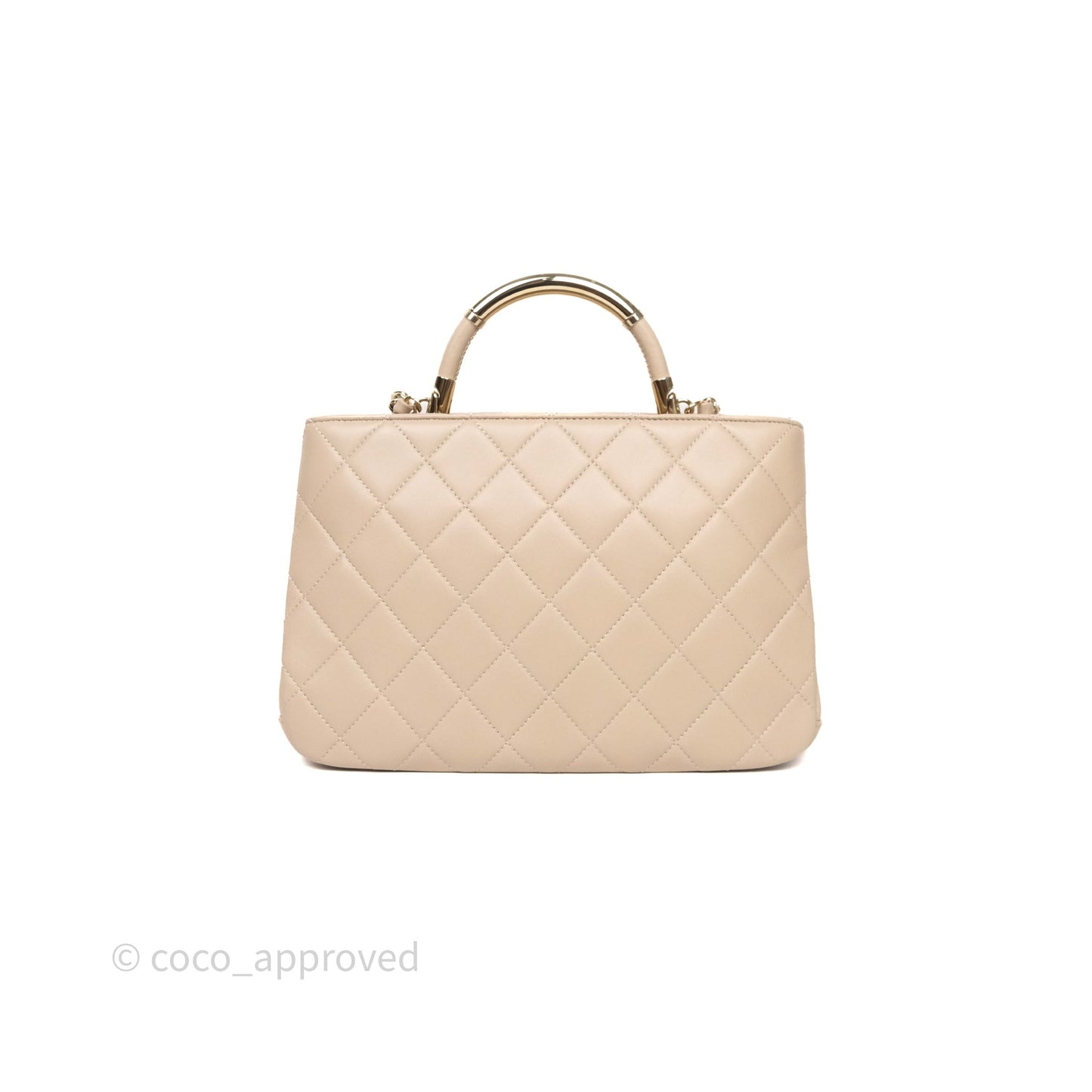 Chanel Quilted Top Handle Carry Chic Bag Beige Lambskin Gold Hardware