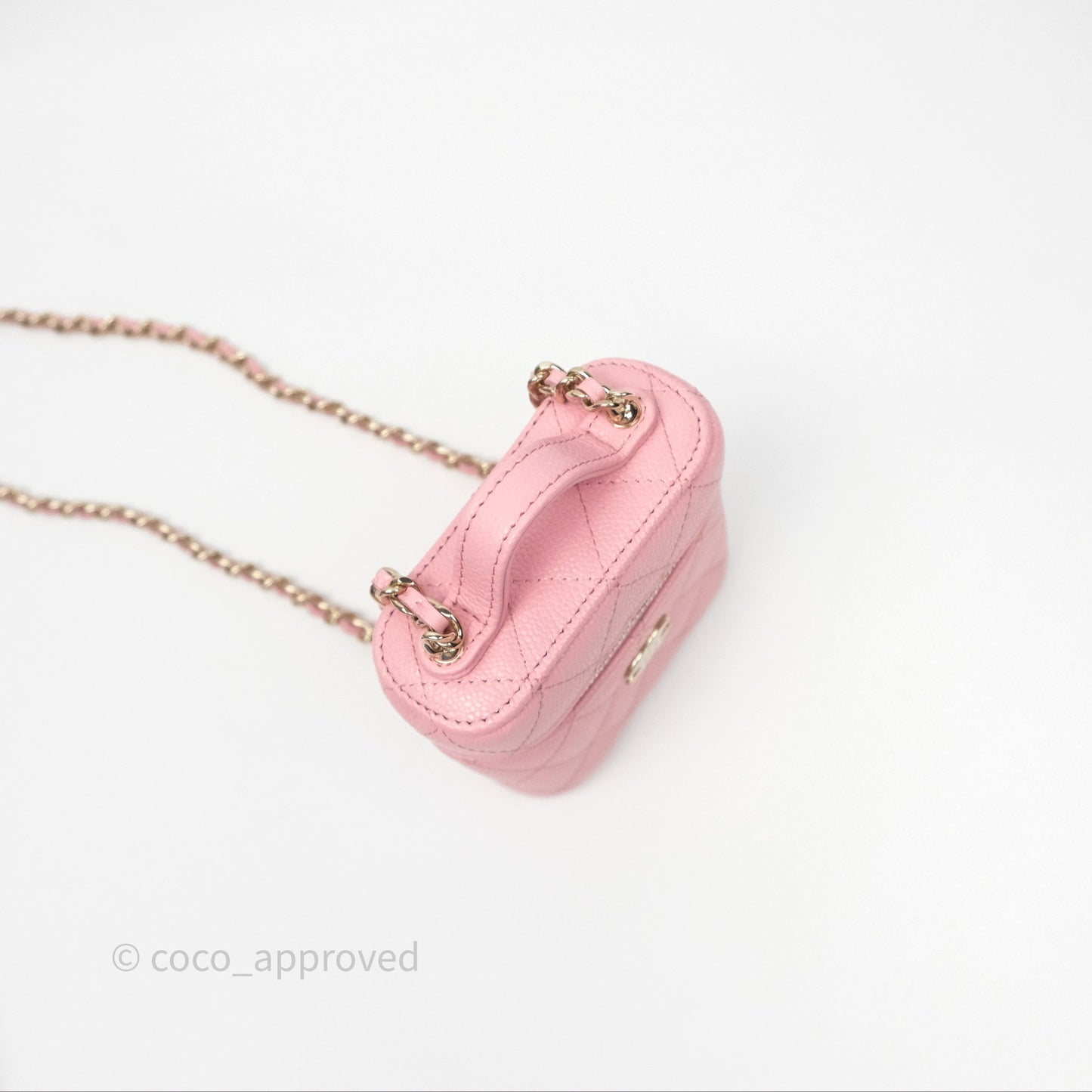 Chanel Quilted Mini Handle With Care Vanity Case With Chain Pink Caviar Gold Hardware