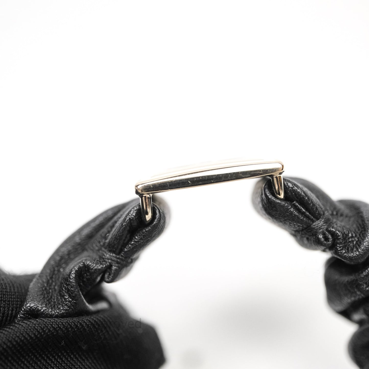 Chanel CC Black Leather Square Hair Accessory Gold Tone 21B