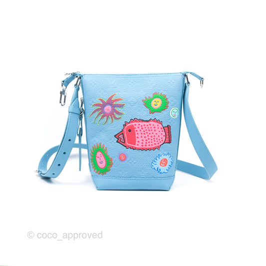 Louis Vuitton X Yayoi Kusama Hobo Cruiser Bag in Blue Taurillon Monogram