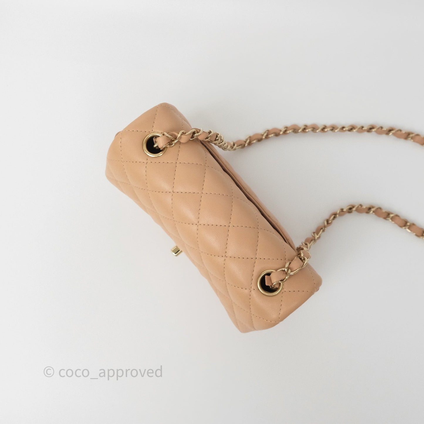 Chanel Mini Rectangular Quilted Beige Lambskin Gold Hardware