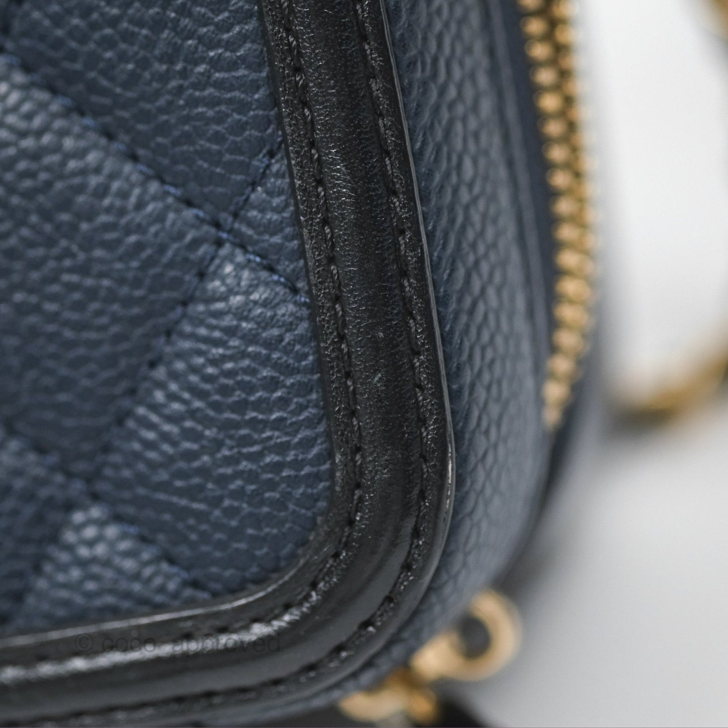 Chanel Quilted Small CC Filigree Vanity Case Navy Black Caviar Gold Hardware