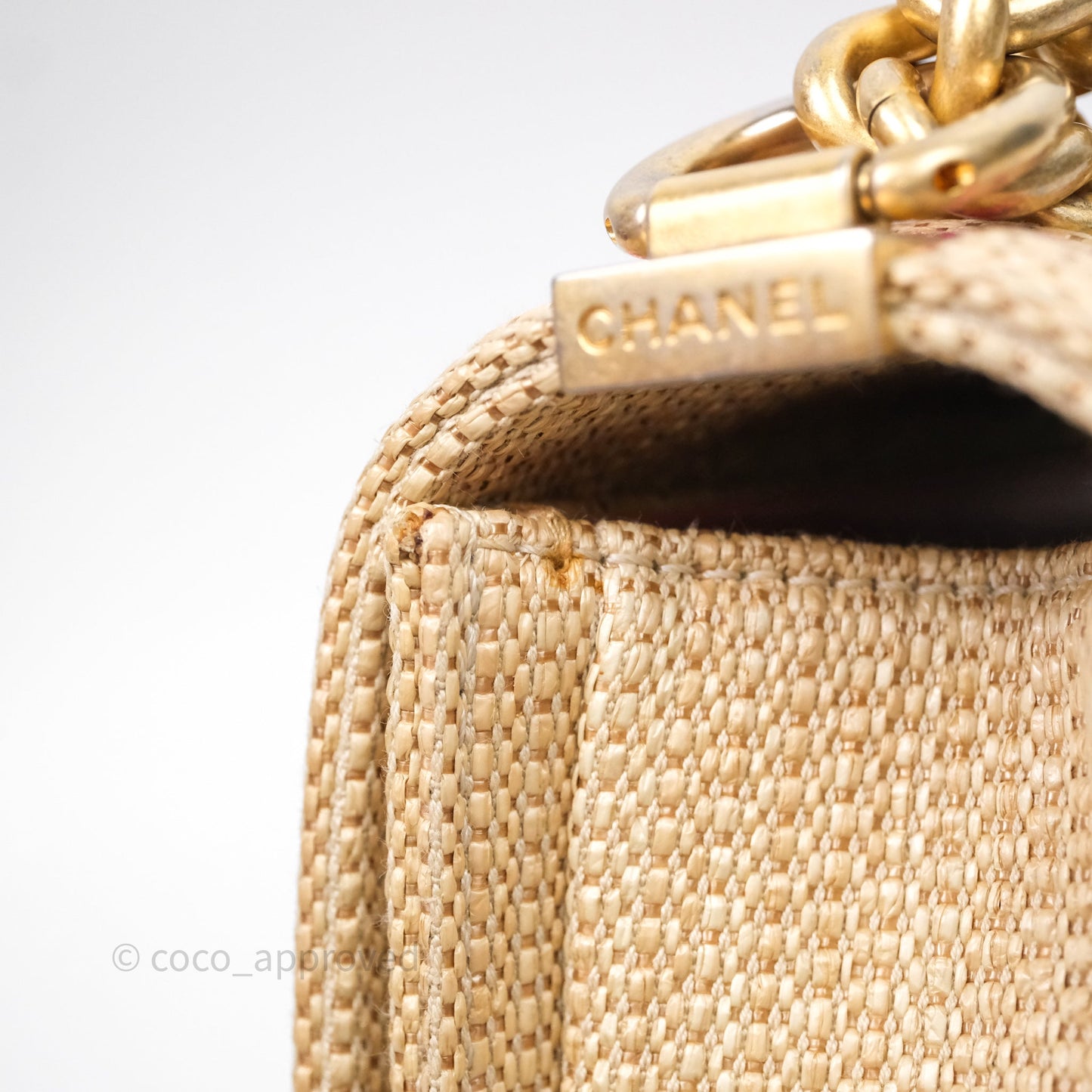 Chanel Small Boy Chevron Raffia Metallic Pink Aged Gold Hardware