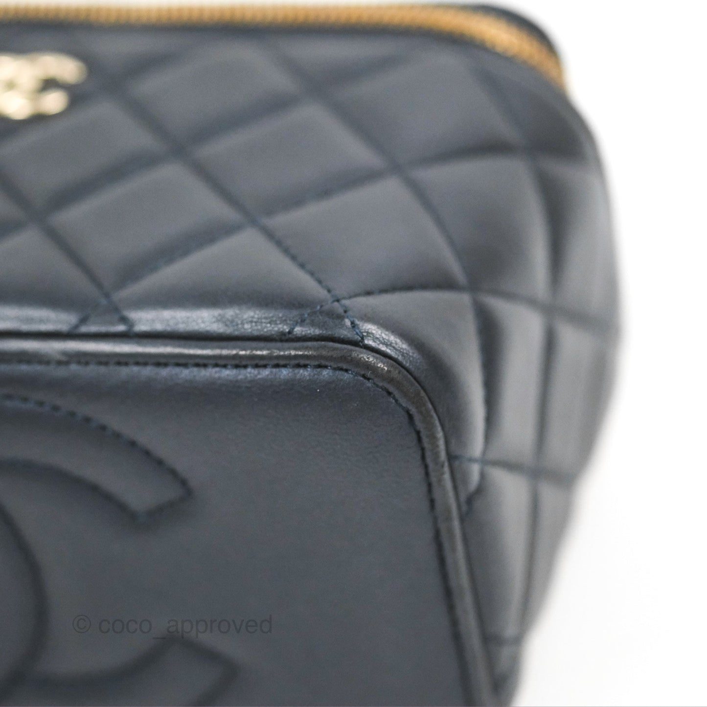 Chanel Vanity Rectangular Top Handle Iridescent Navy Lambskin Gold Hardware