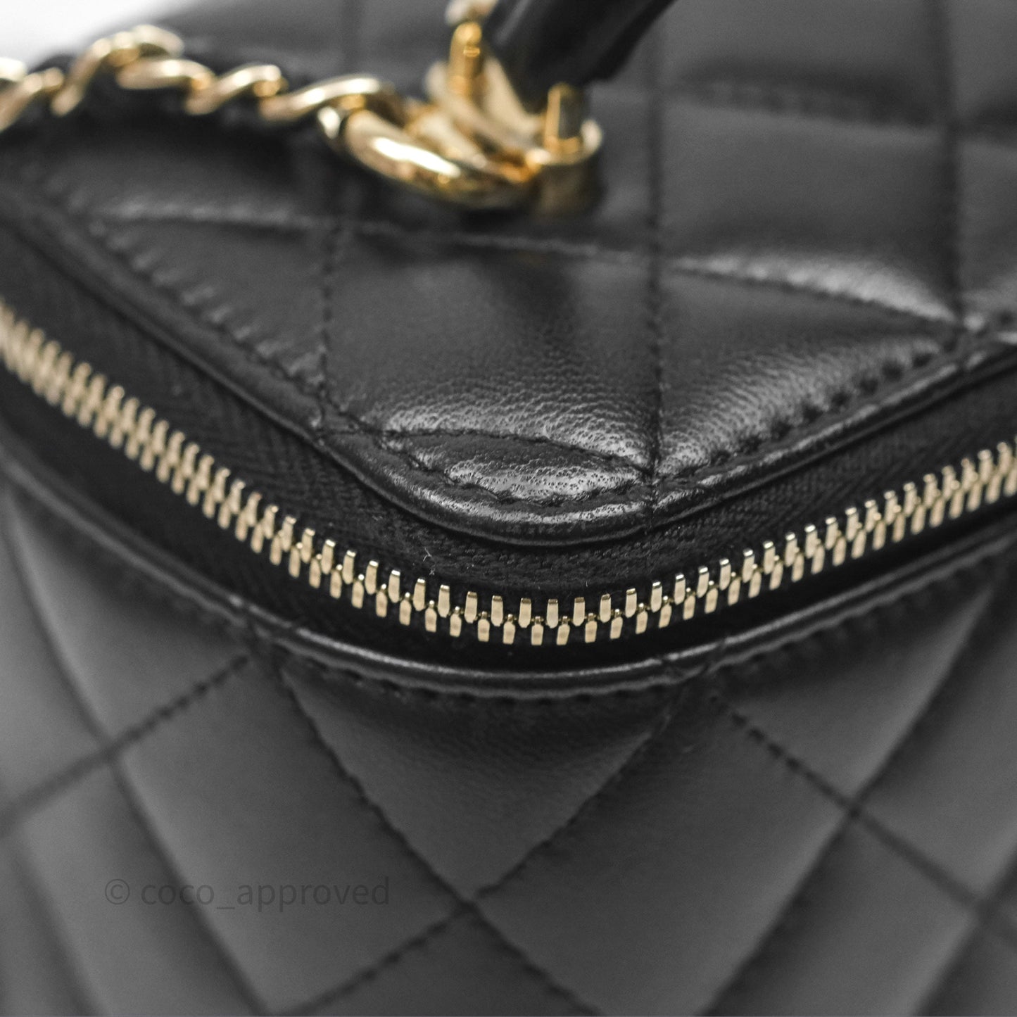 Chanel Classic Vanity Rectangular Top Handle With Chain Black Lambskin Gold Hardware