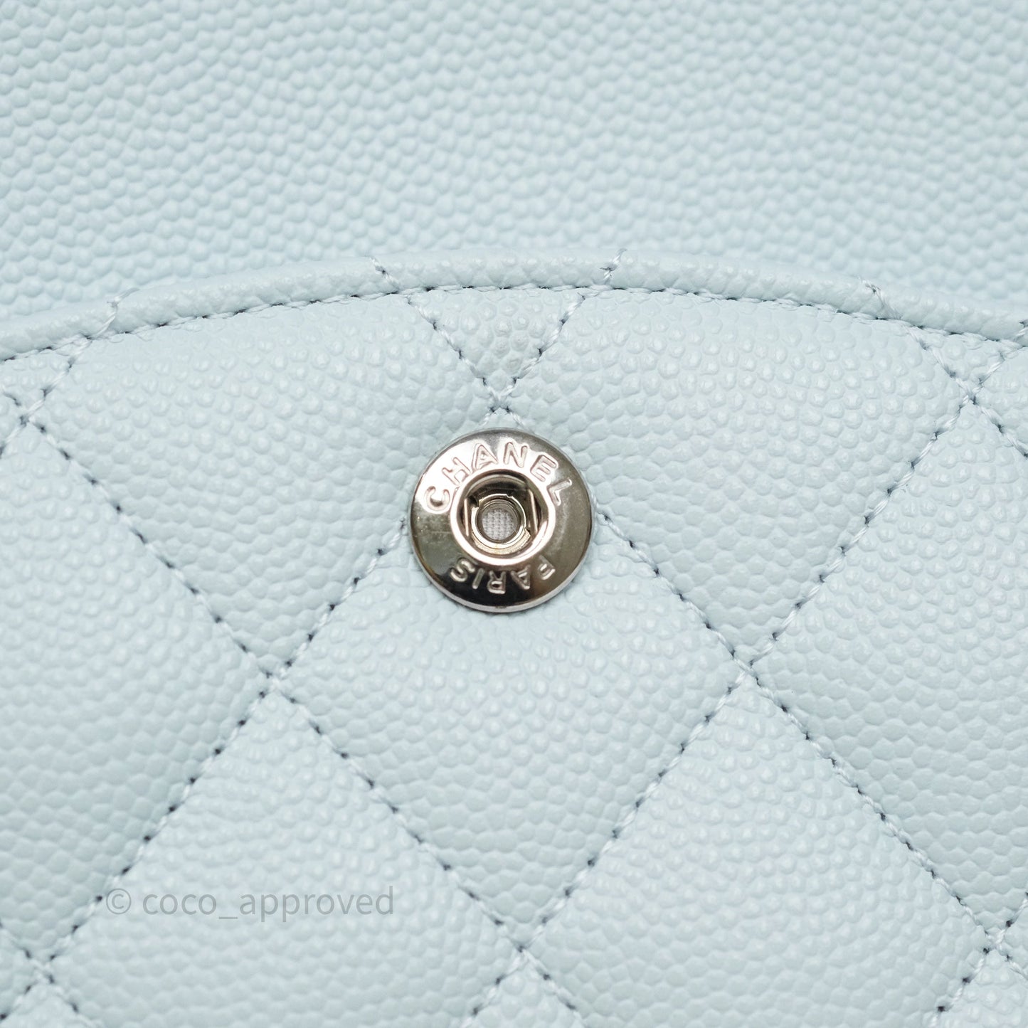 Chanel Classic M/L Medium Flap Quilted Light Blue Caviar Silver Hardware 21K