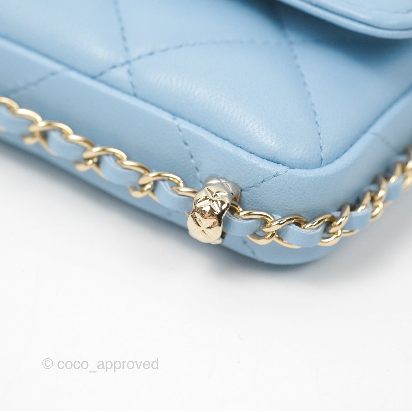 Chanel Mini Chain Around Clutch With Chain Blue Lambskin Gold Hardware