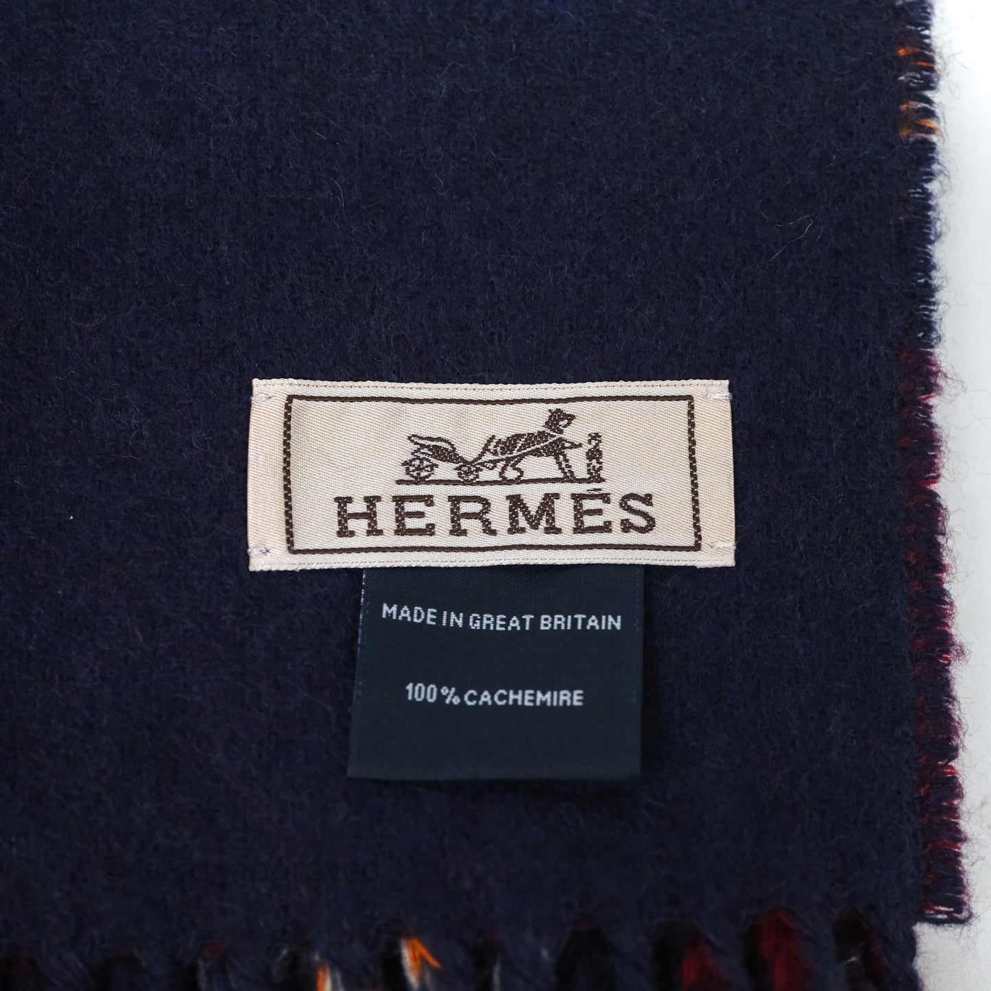 Hermès Reversible Cashmere Scarf Navy / Red Checked Pattern