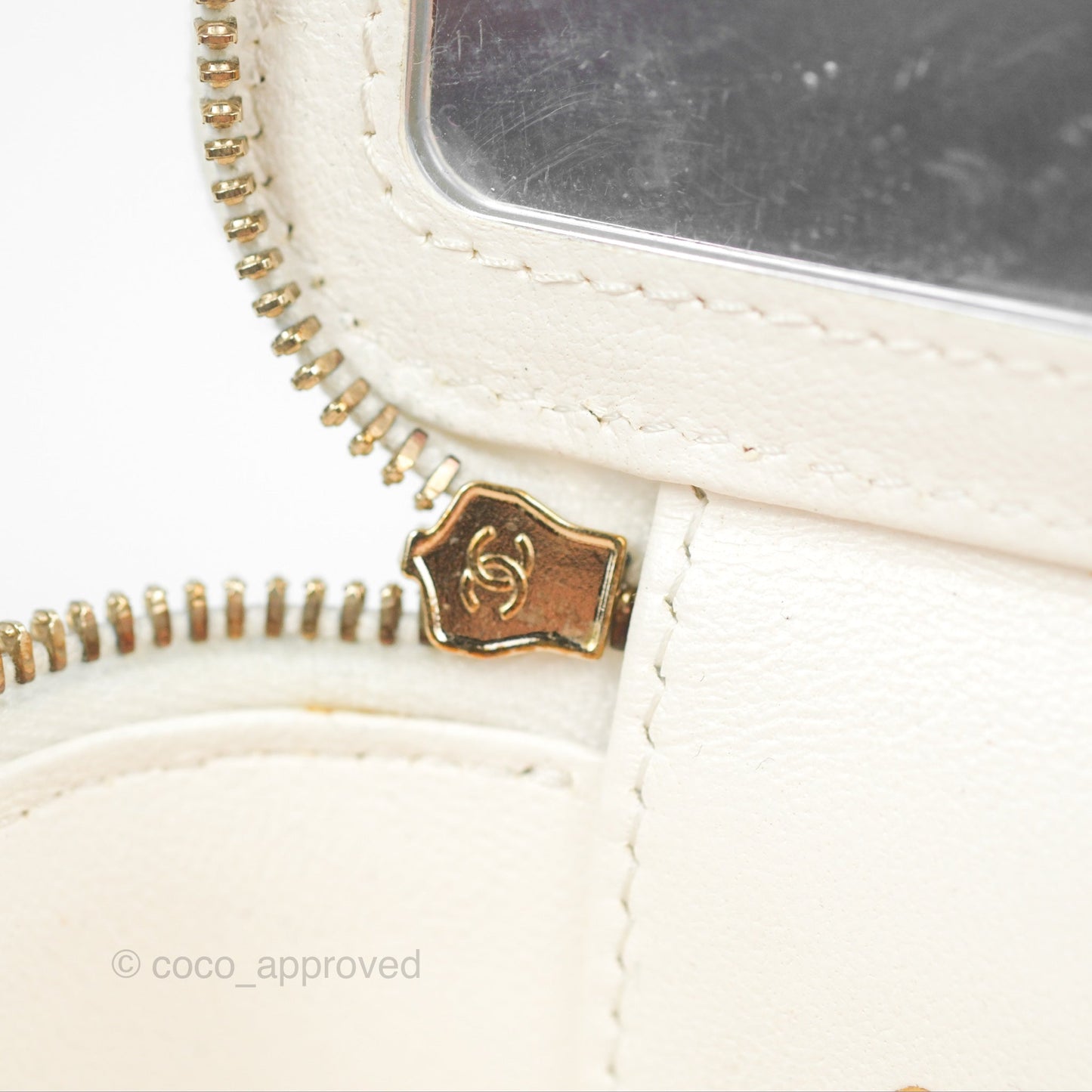 Chanel Quilted Heart Crush Mini Vanity With Chain White Caviar Aged Gold Hardware