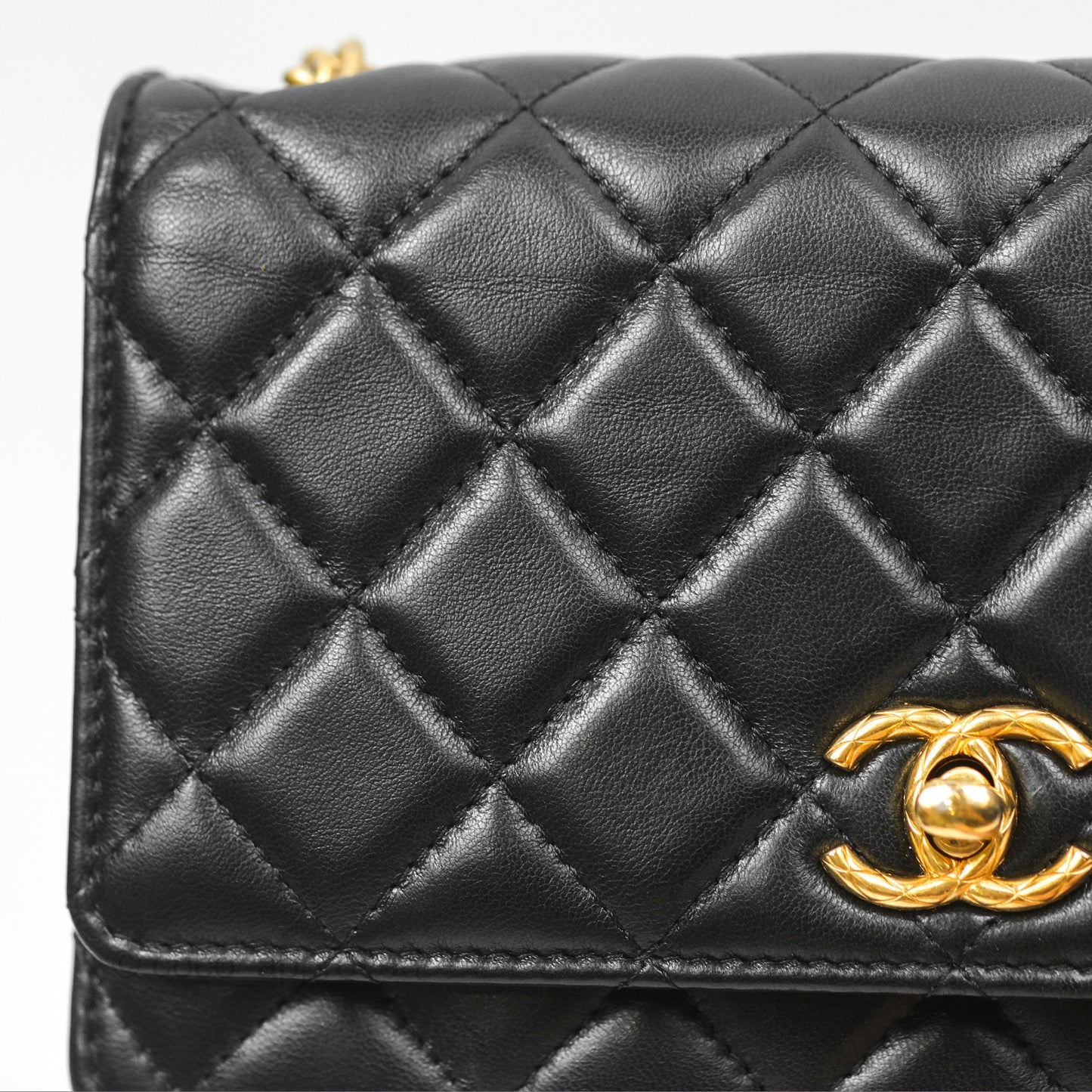Chanel All Slide Wallet on Chain WOC Adjustable Chain Quilted Black Lambskin 22K