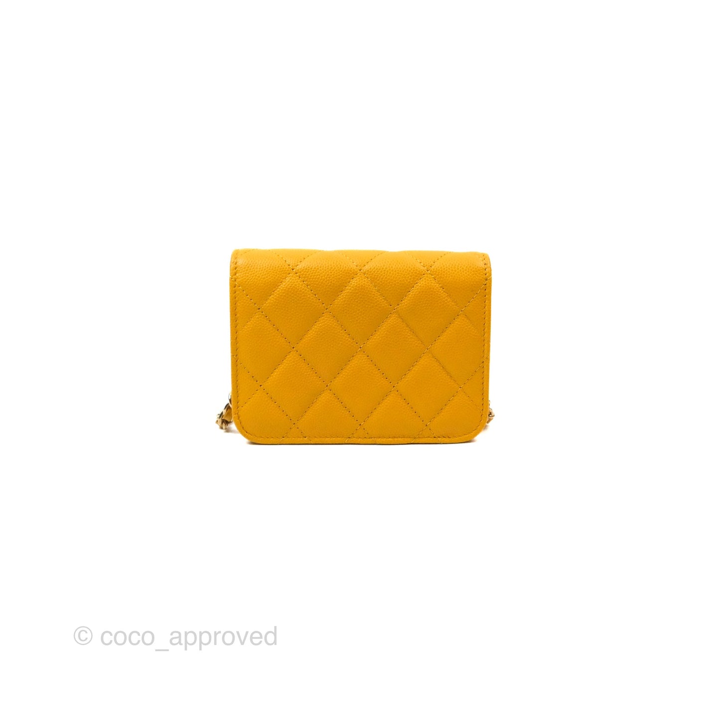 Chanel Mini Wallet With Chain Yellow Caviar Gold Hardware