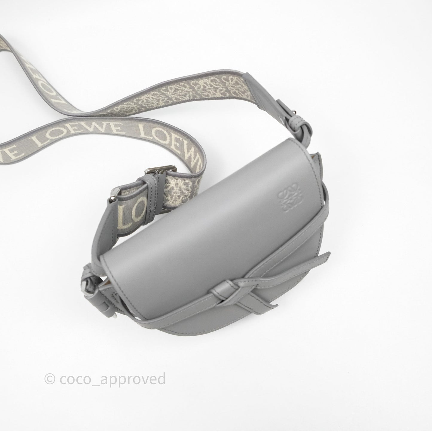 Loewe Mini Gate Dual Bag in Soft Calfskin & Jacquard Strap Light Grey