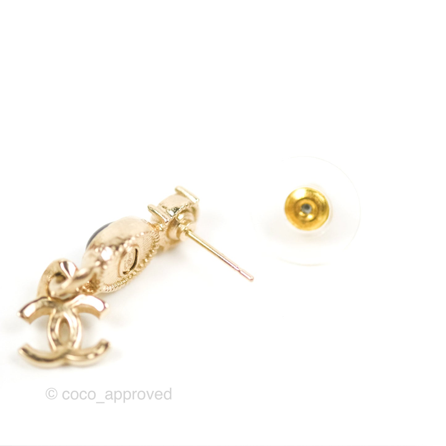 Chanel Crystal CC Drop Earrings Gold Tone 21K