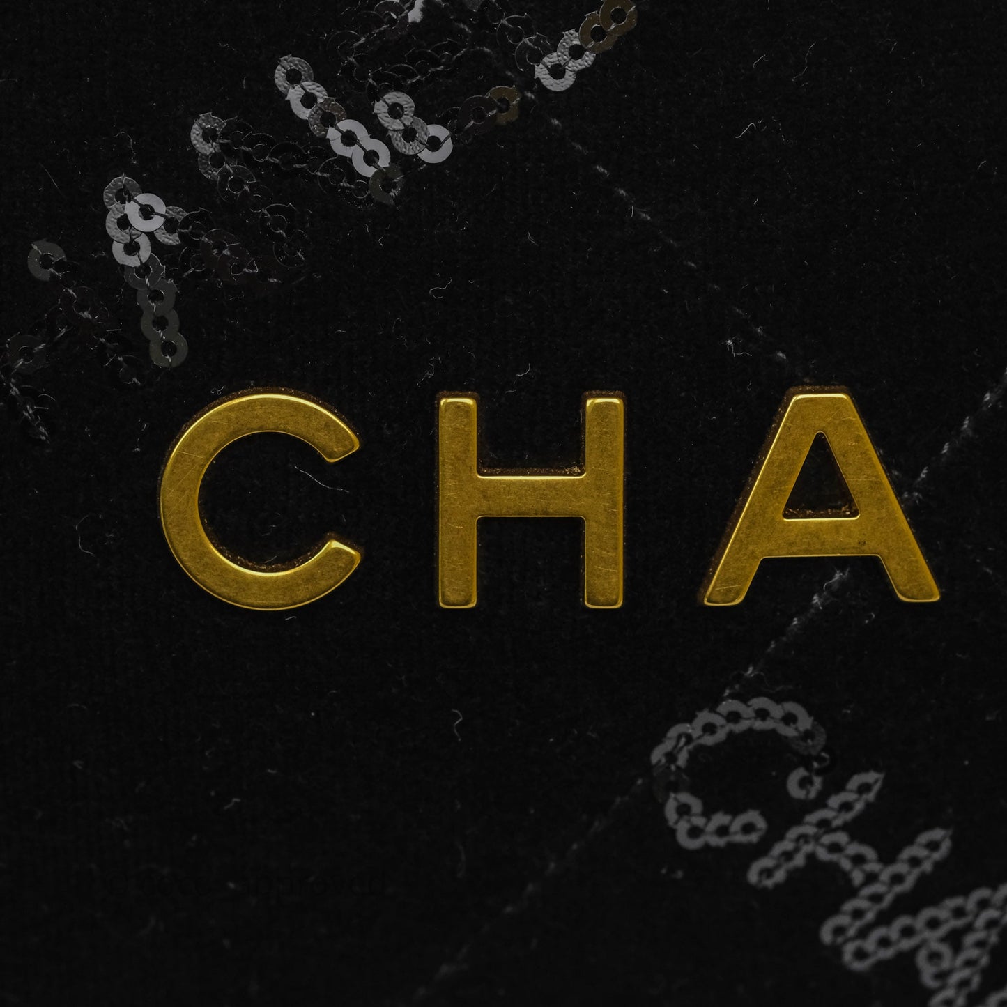 Chanel 22 Medium Sequins Logo Black Velvet