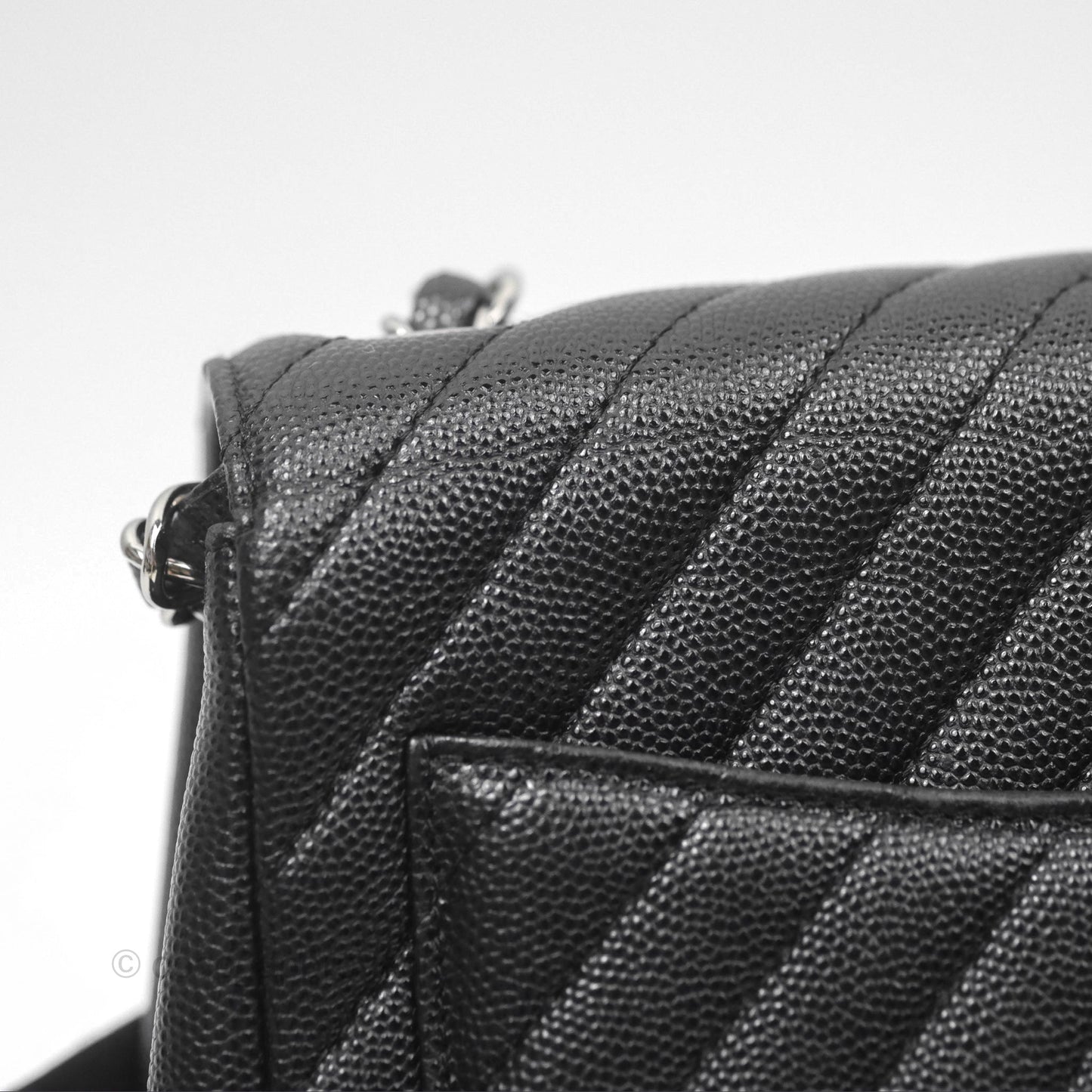 Chanel Mini Square Chevron Black Caviar Silver Hardware