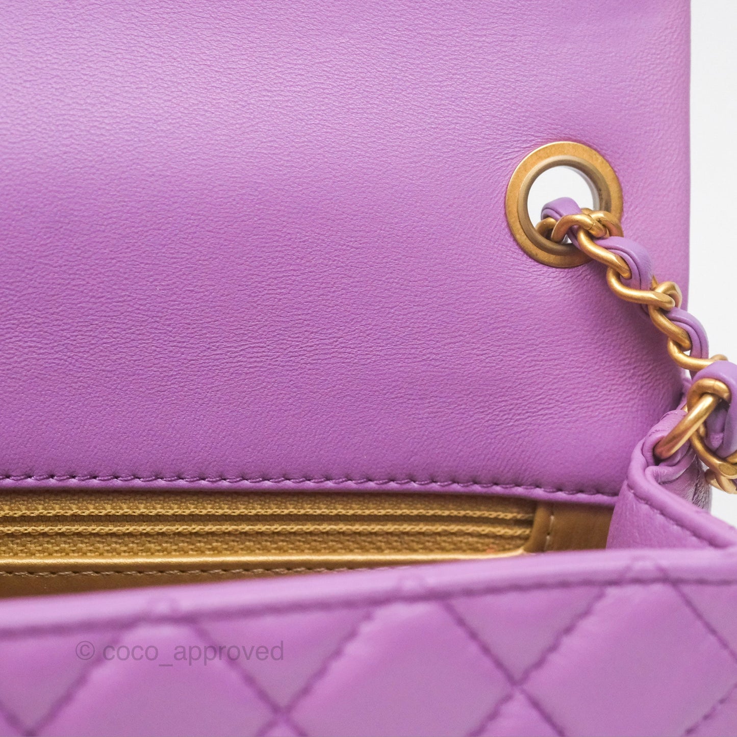 Chanel Mini Rectangular Pearl Crush Quilted Purple Lambskin Aged Gold Hardware