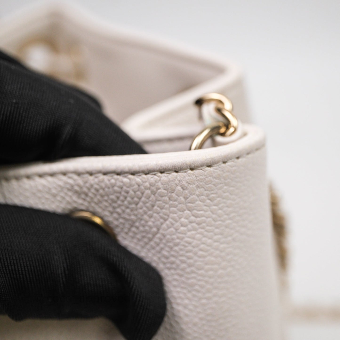 Chanel Business Affinity Drawstring Bucket Bag White Caviar Gold Hardware
