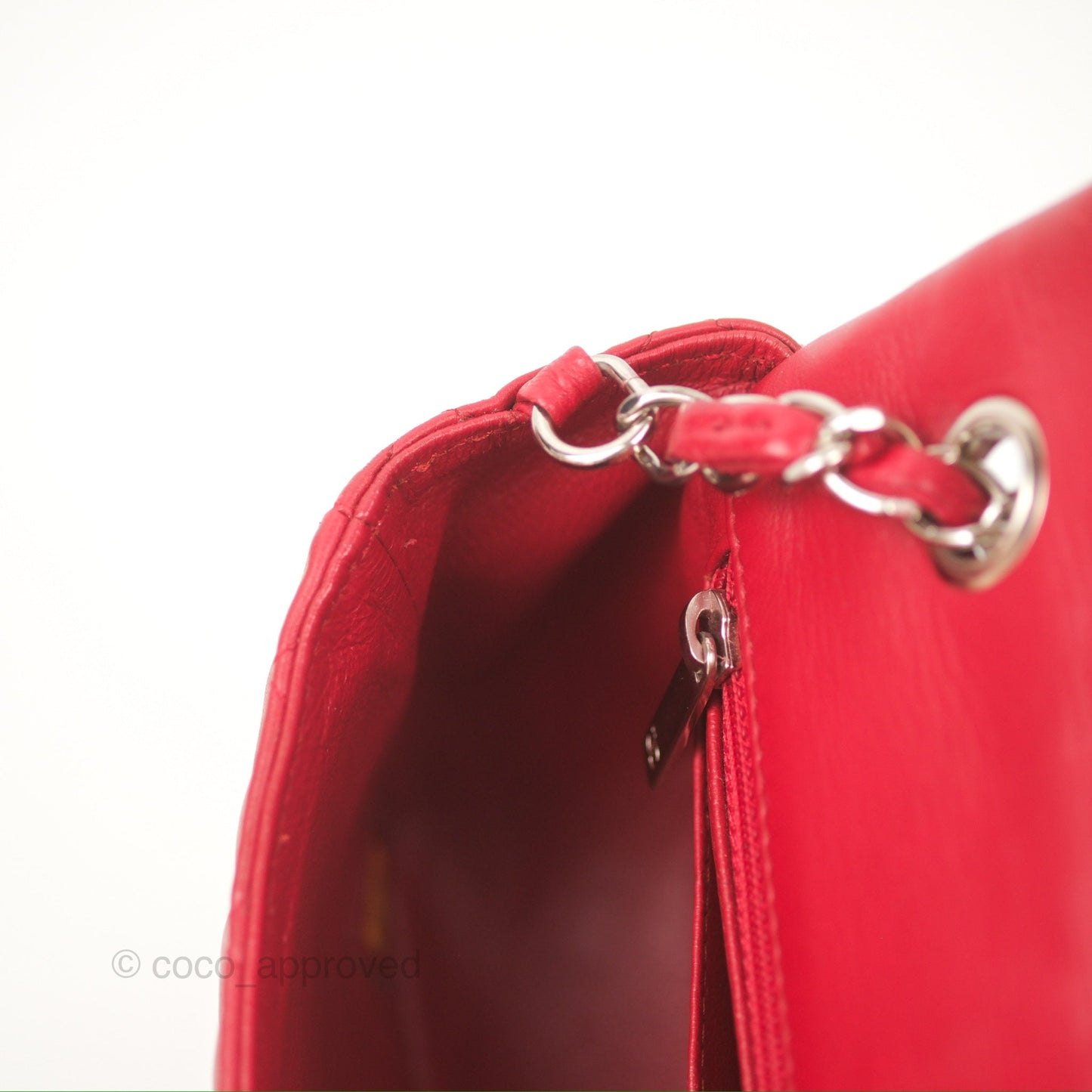 Chanel Quilted Mini Rectangular Flap Red Lambskin Silver Hardware