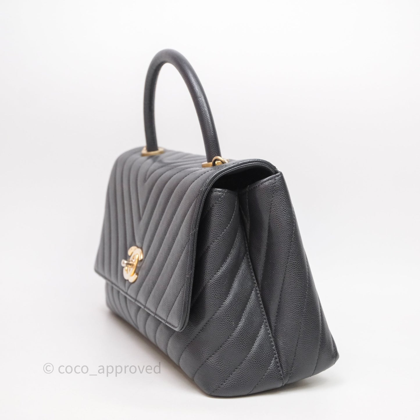 Chanel Medium Coco Handle Chevron Grey Bag Gold Hardware
