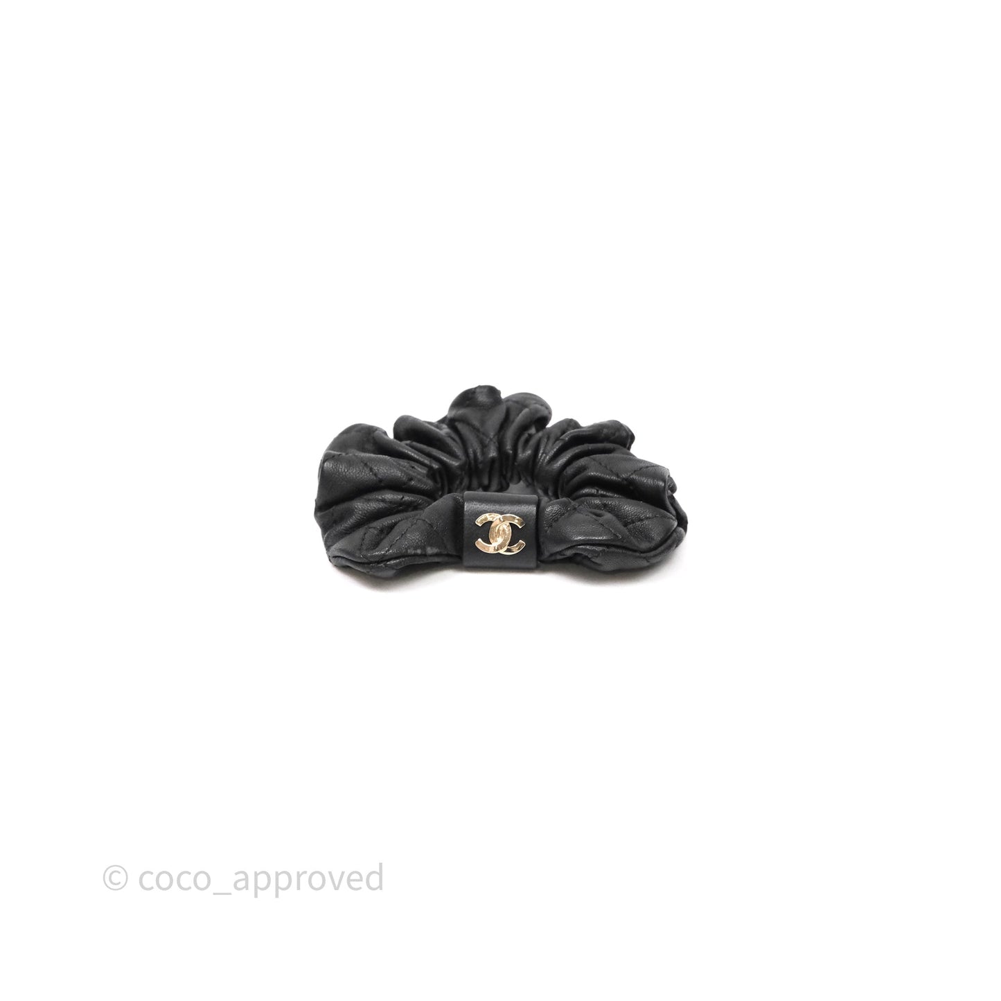 Chanel CC Black Leather Hair Accessory Gold Tone 21K
