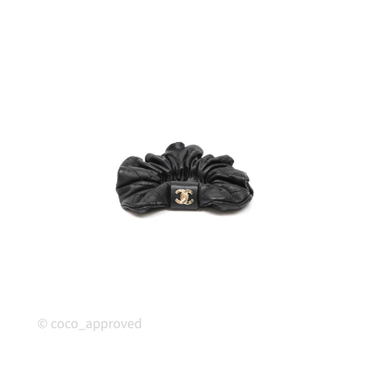 Chanel CC Black Leather Hair Accessory Gold Tone 21K