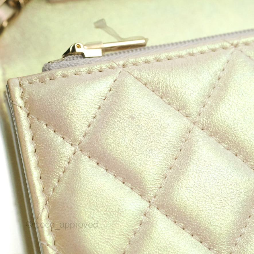 Chanel Quilted Mini Wallet on Chain WOC Iridescent Ivory Gold Hardware 20B