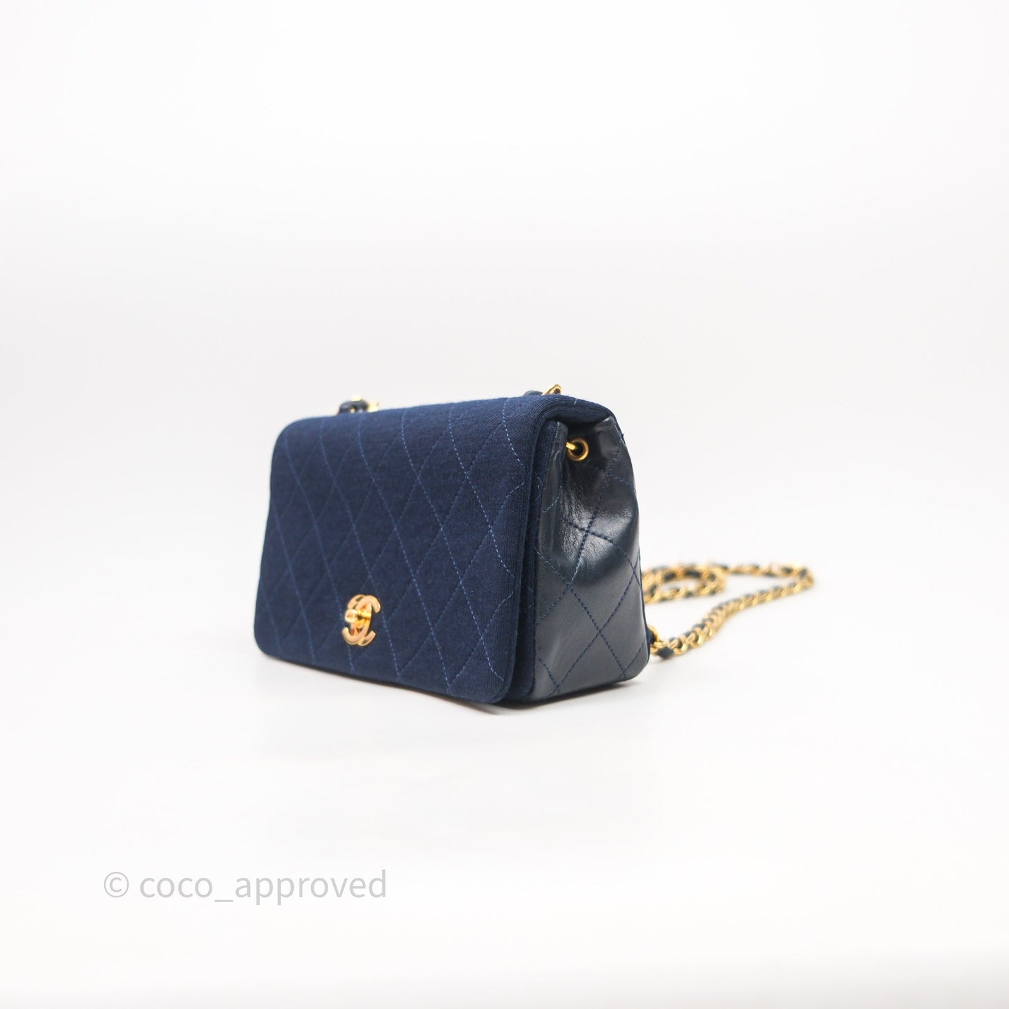 Chanel Vintage Mini Full Flap Bag Navy Fabrics / Lambskin 24K Gold Hardware