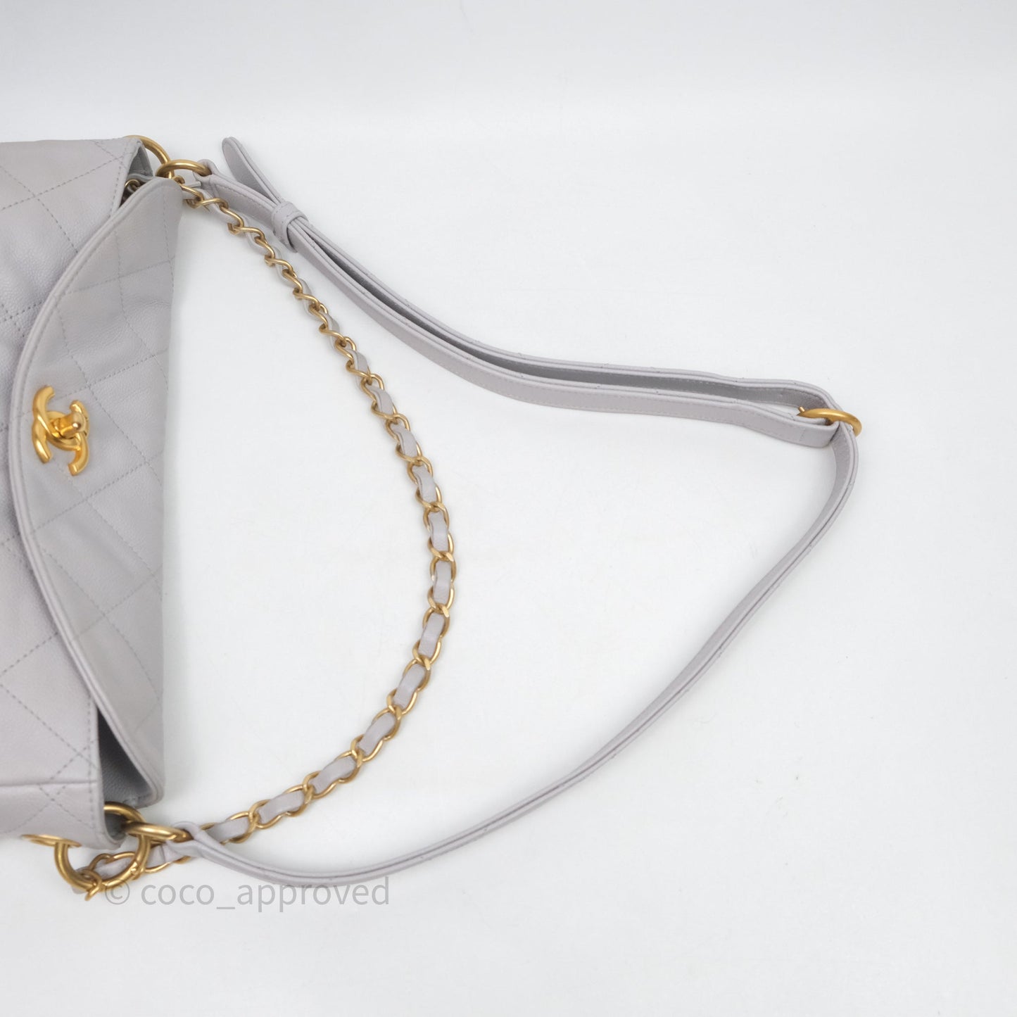 Chanel Double Pocket Hobo Bag Grey Caviar Aged Gold Hardware