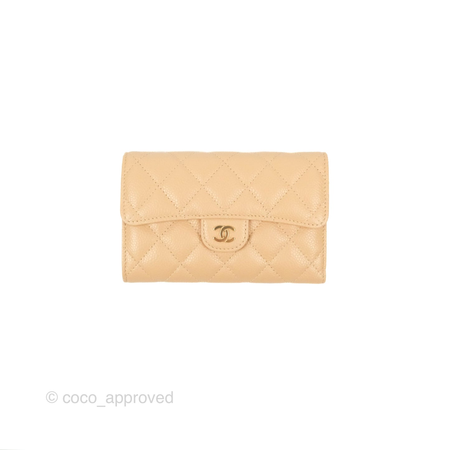 Chanel Quilted Medium Flap Wallet Beige Caviar Gold Hardware