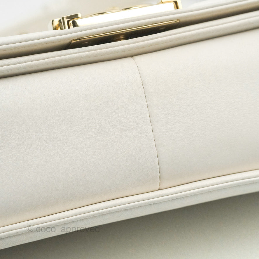 Chanel Medium Boy Bag White Calfskin Gold Hardware